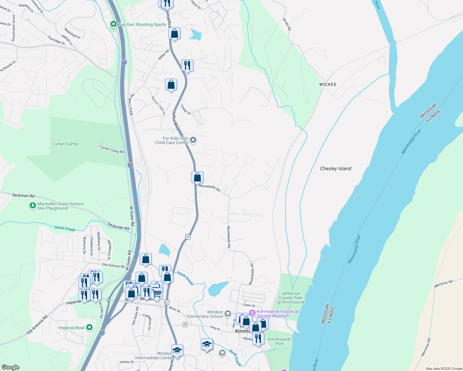 map of restaurants, bars, coffee shops, grocery stores, and more near 5577 Pierce View in Imperial