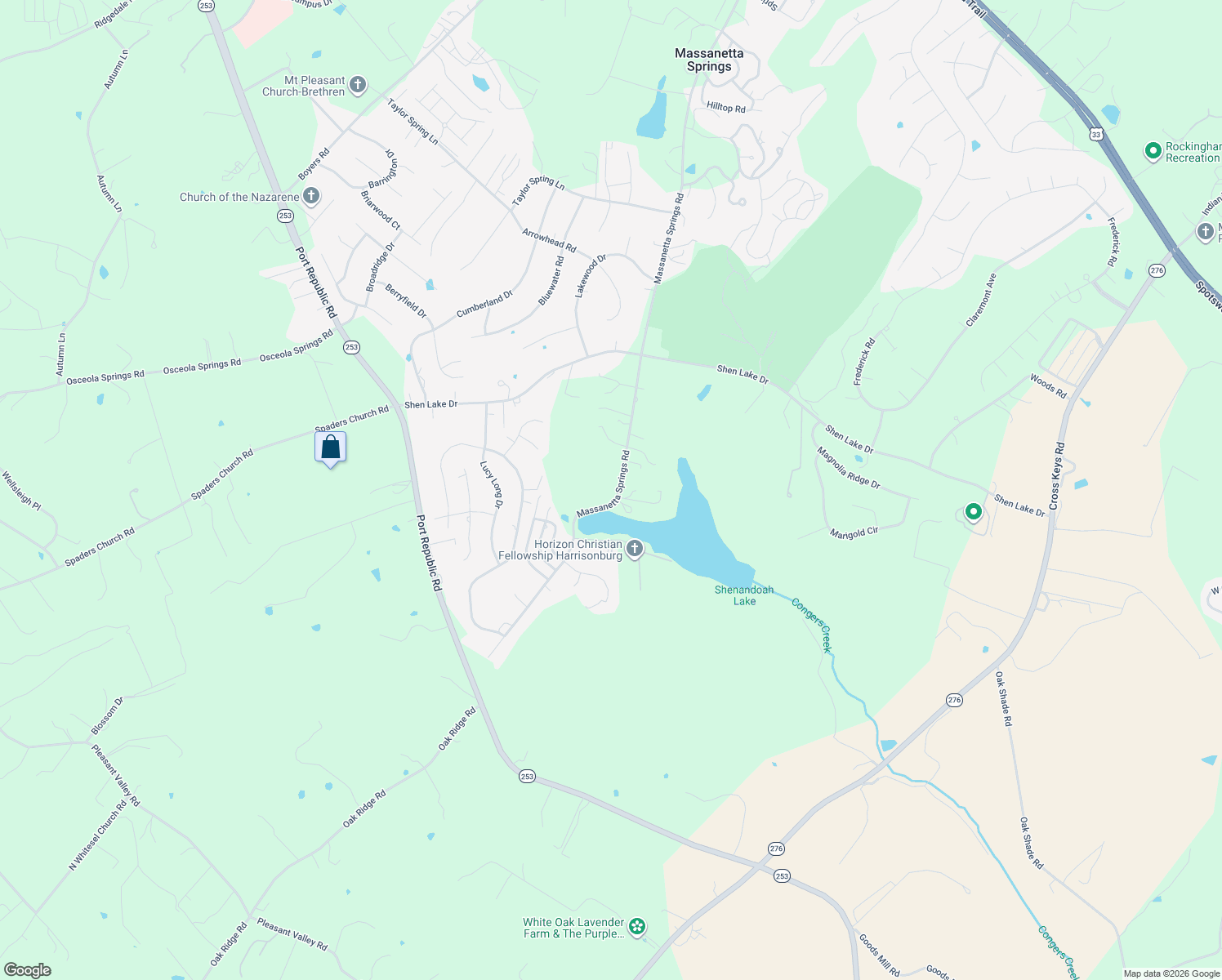 map of restaurants, bars, coffee shops, grocery stores, and more near 1922 Massanetta Springs Road in Harrisonburg