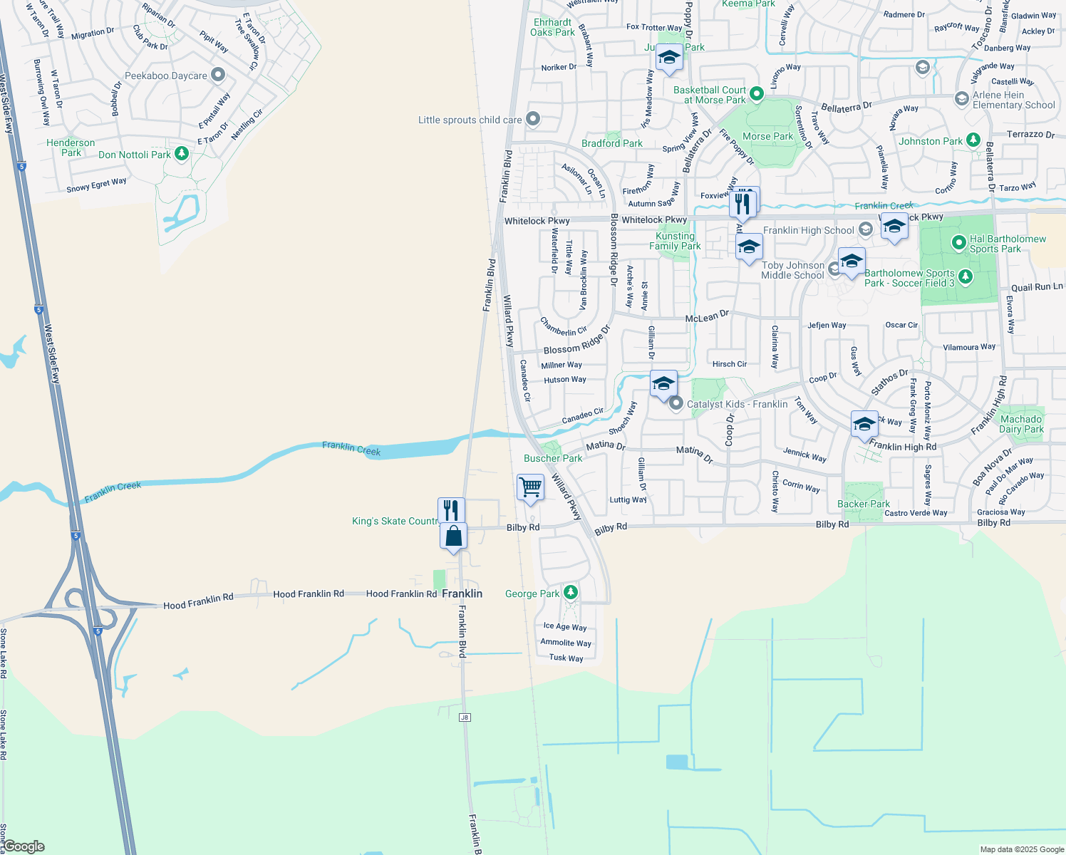 map of restaurants, bars, coffee shops, grocery stores, and more near 10351 Canadeo Circle in Elk Grove