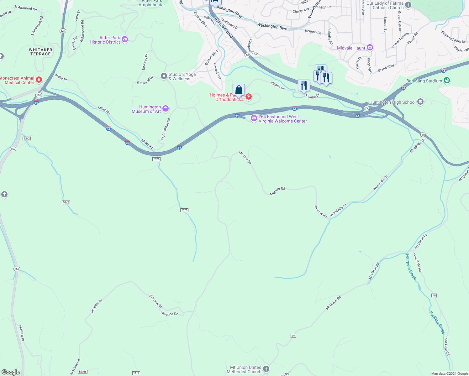 map of restaurants, bars, coffee shops, grocery stores, and more near 12 Circle Drive in Huntington