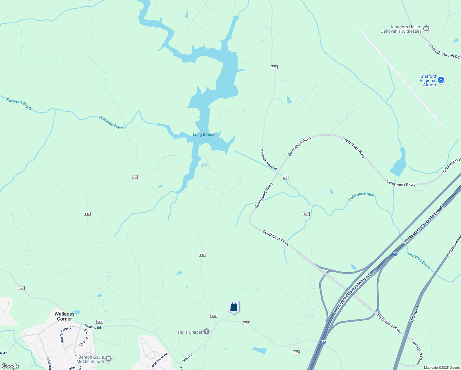 map of restaurants, bars, coffee shops, grocery stores, and more near 21 Stones Mill Lane in Fredericksburg