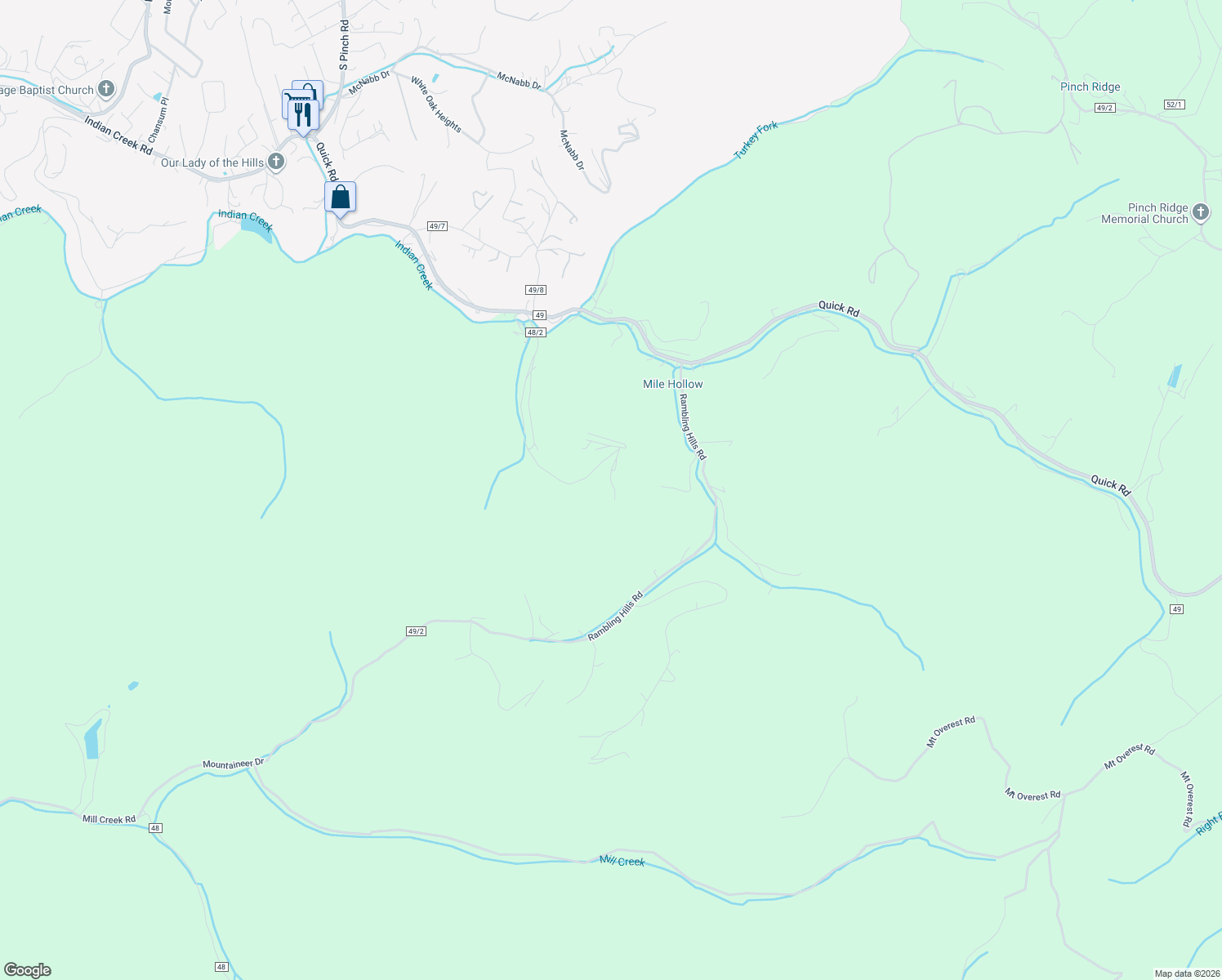 map of restaurants, bars, coffee shops, grocery stores, and more near 71 Chestnut Road in Elkview