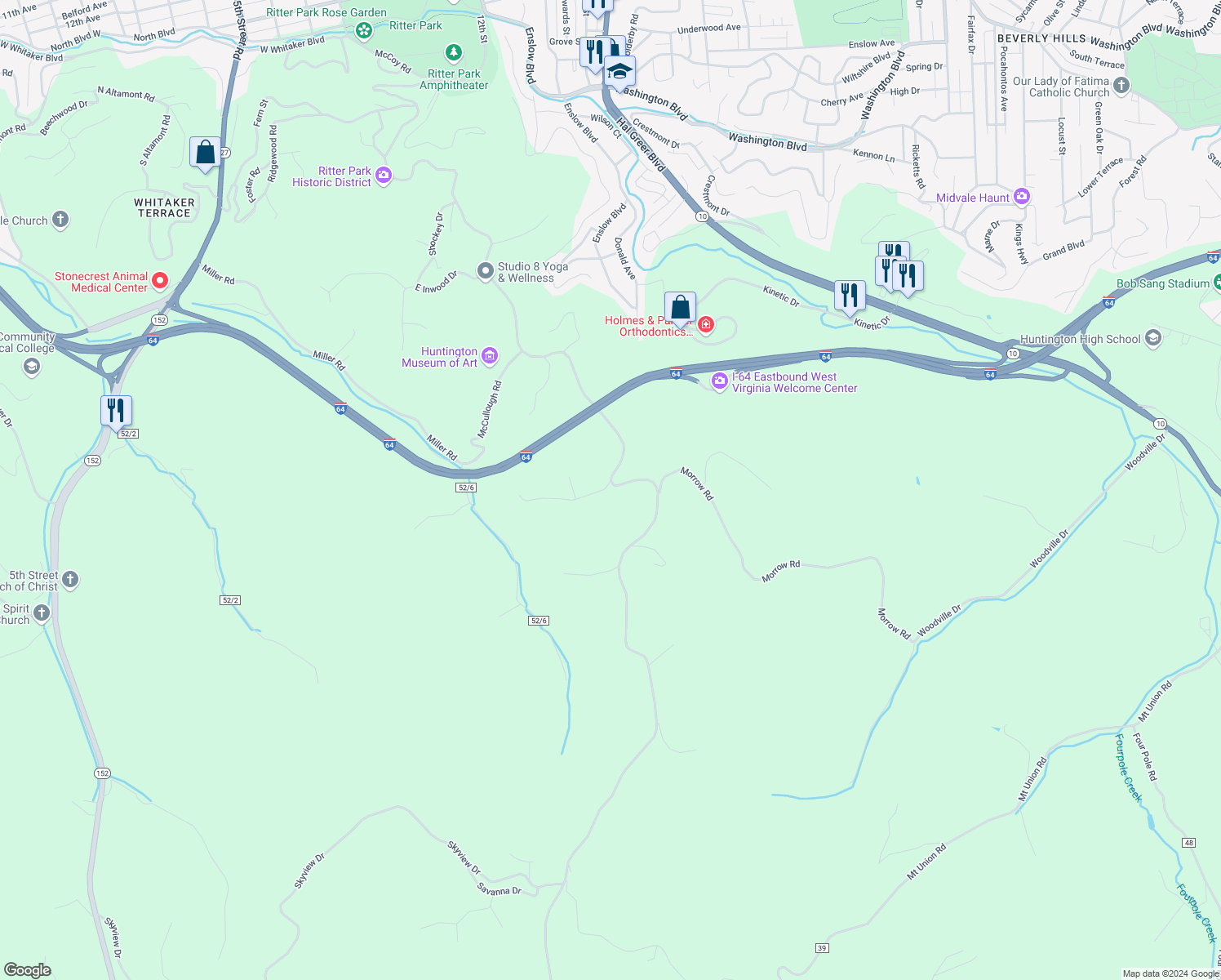 map of restaurants, bars, coffee shops, grocery stores, and more near 3161-3171 Galesway Rd in Huntington