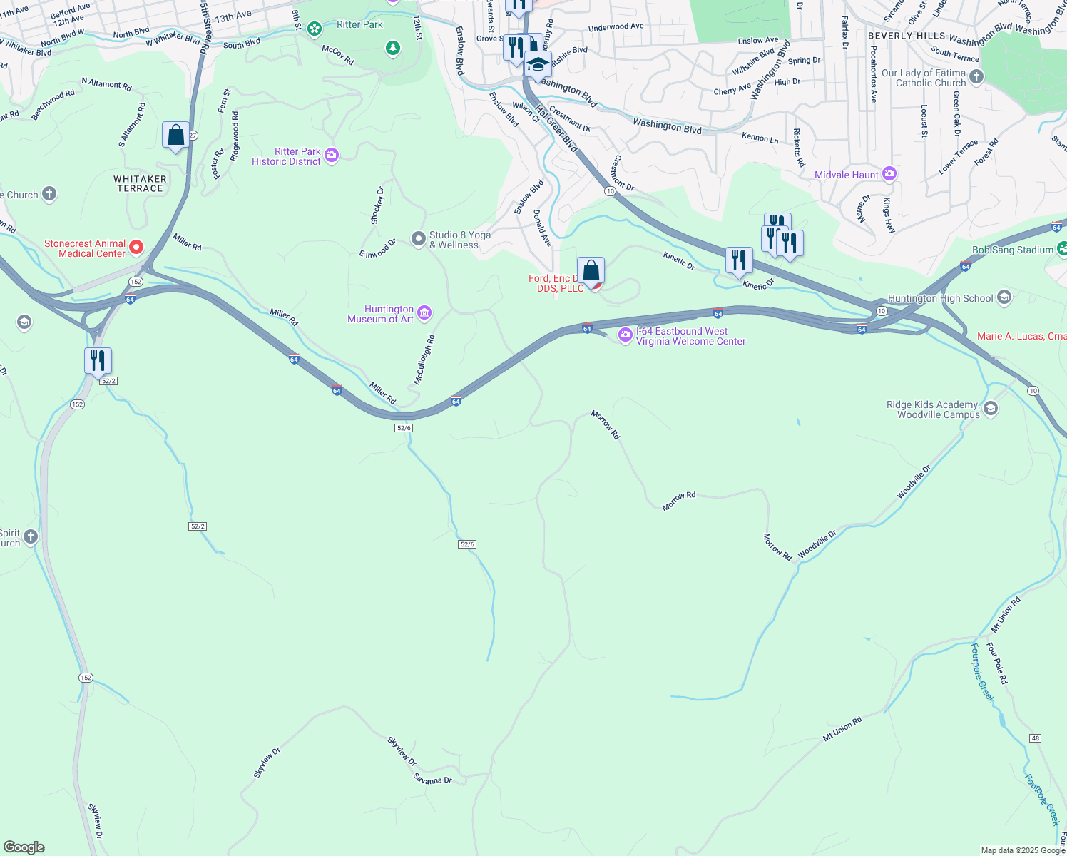map of restaurants, bars, coffee shops, grocery stores, and more near 3161-3171 Galesway Rd in Huntington