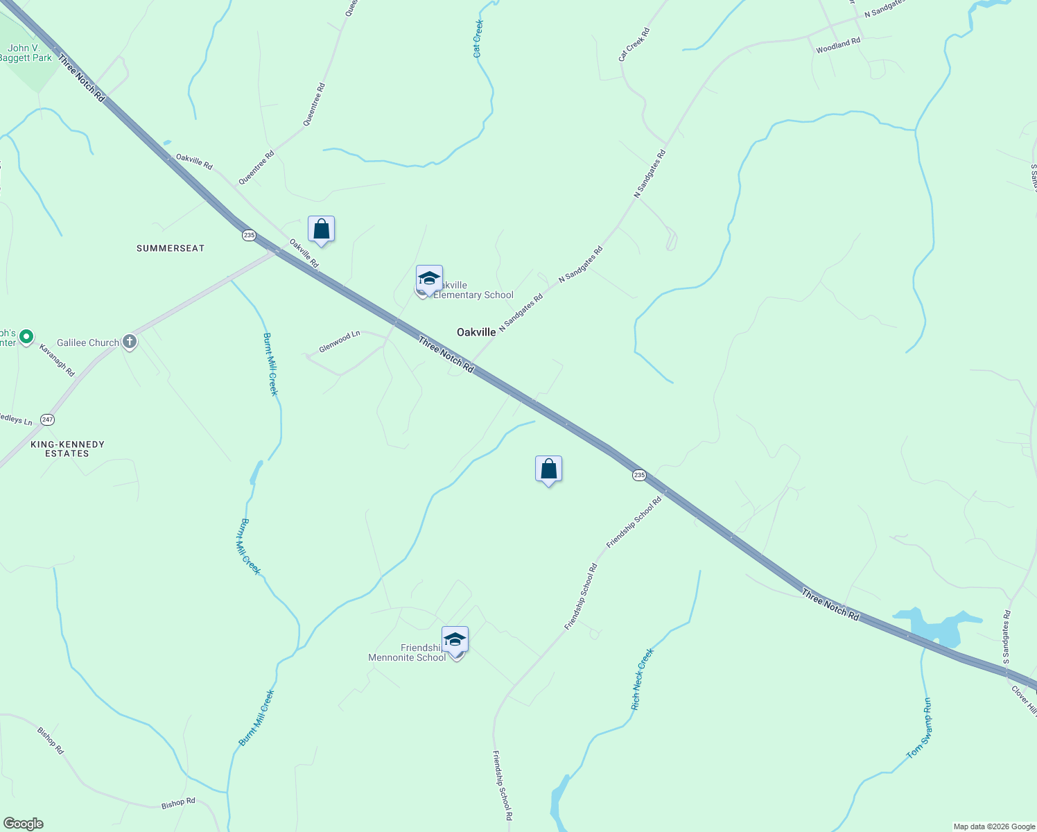 map of restaurants, bars, coffee shops, grocery stores, and more near 26258 Three Notch Road in Mechanicsville