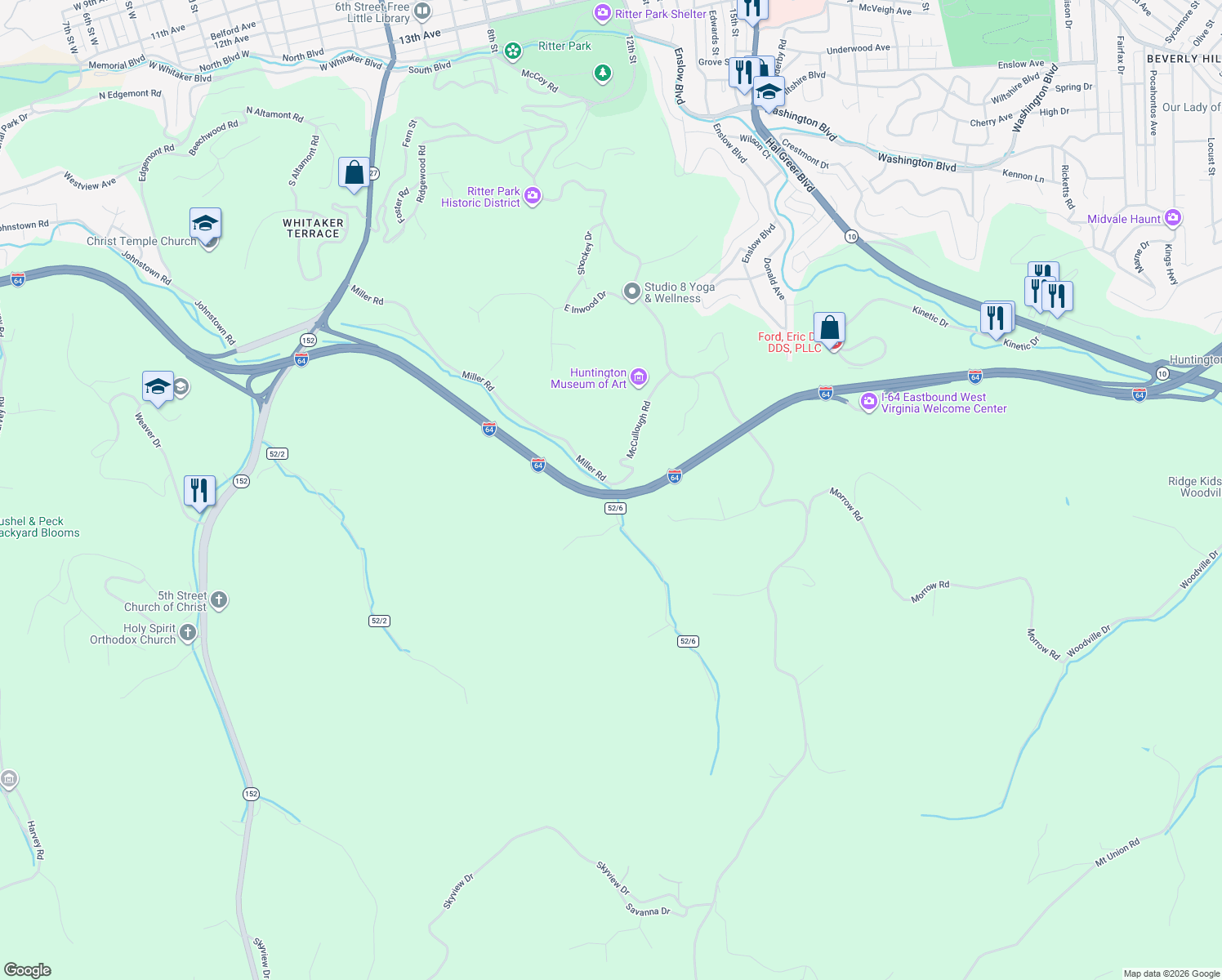 map of restaurants, bars, coffee shops, grocery stores, and more near 2011-2037 County Road 52/6 in Huntington