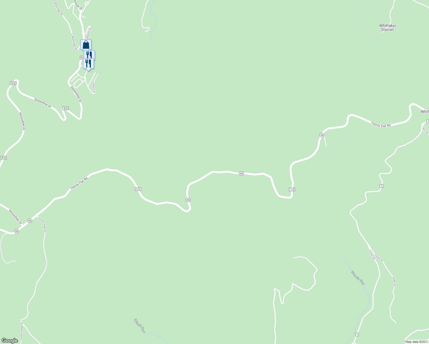 map of restaurants, bars, coffee shops, grocery stores, and more near Thorny Flat Rd in Dunmore