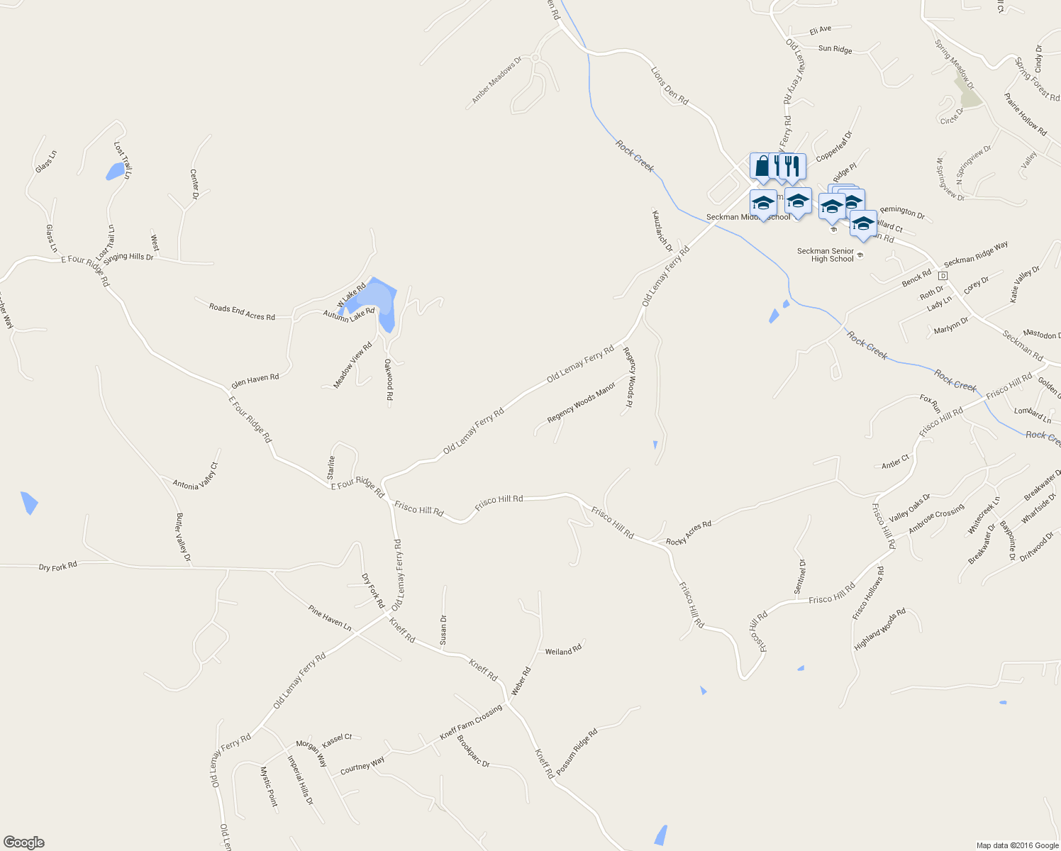 map of restaurants, bars, coffee shops, grocery stores, and more near 5509 Regency Woods Manor in Imperial