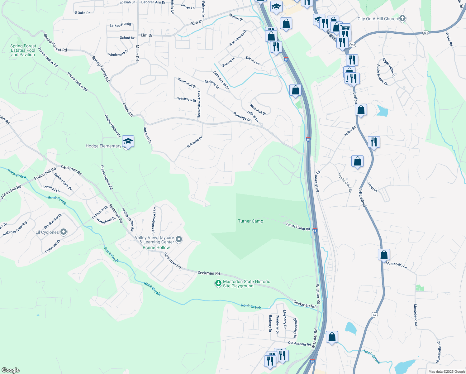 map of restaurants, bars, coffee shops, grocery stores, and more near 5361 Chippendale Lane in Imperial