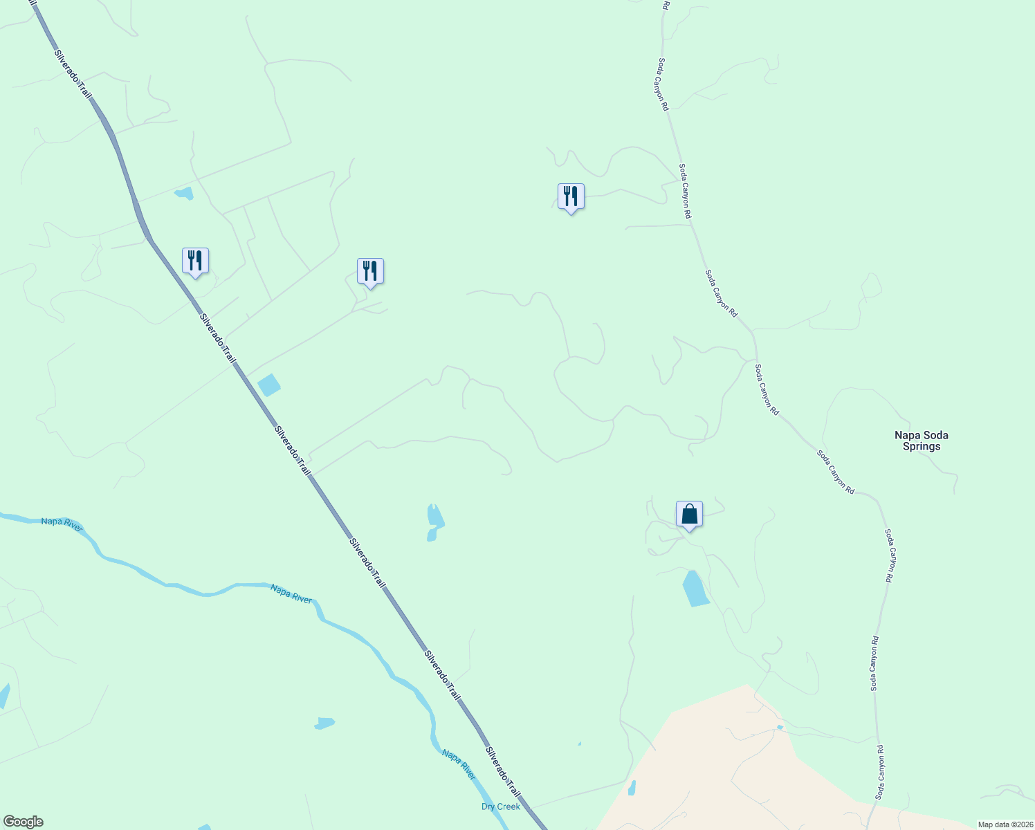 map of restaurants, bars, coffee shops, grocery stores, and more near 155 Ridge Drive in Napa