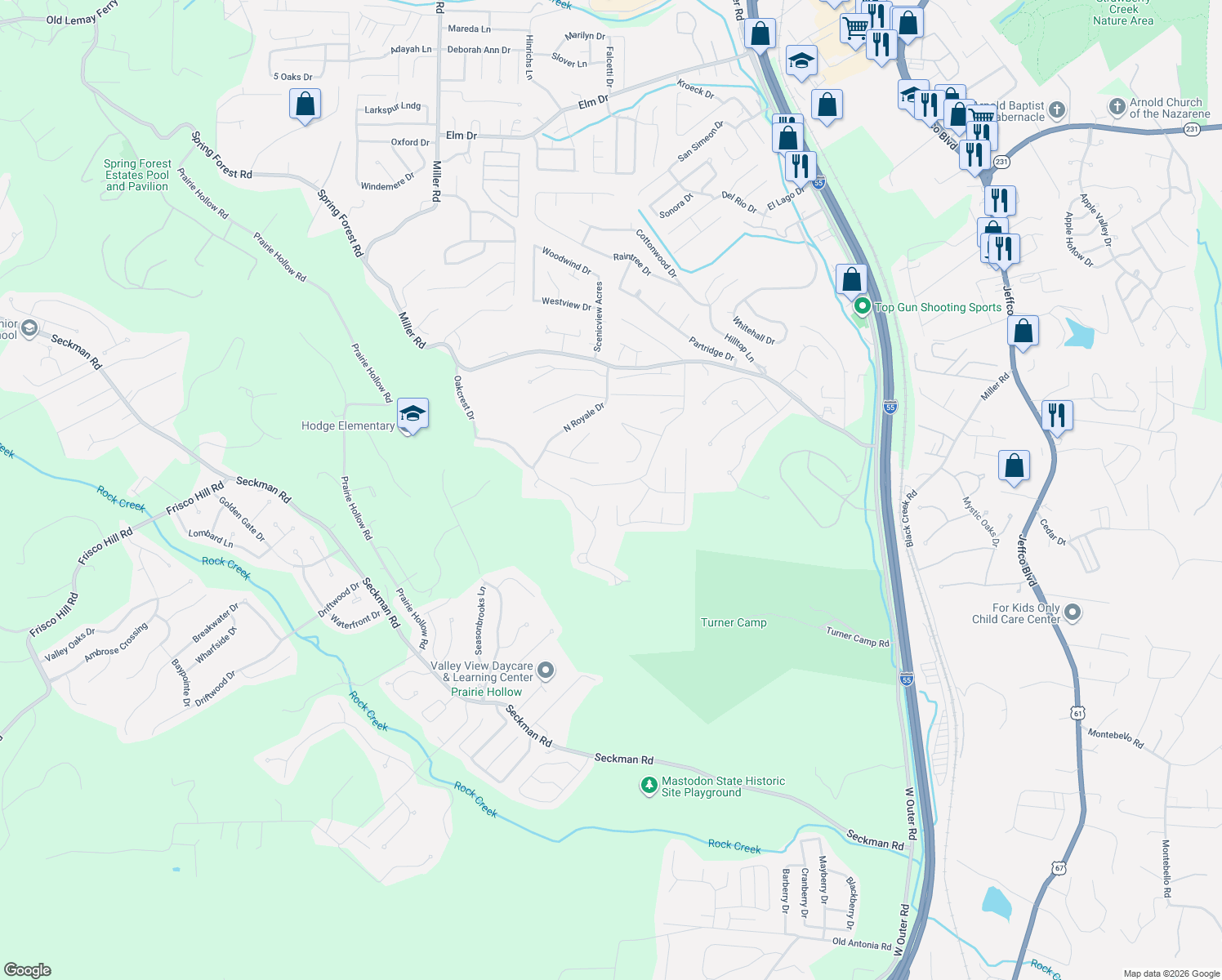 map of restaurants, bars, coffee shops, grocery stores, and more near 5259 Darkmoor Lane in Imperial
