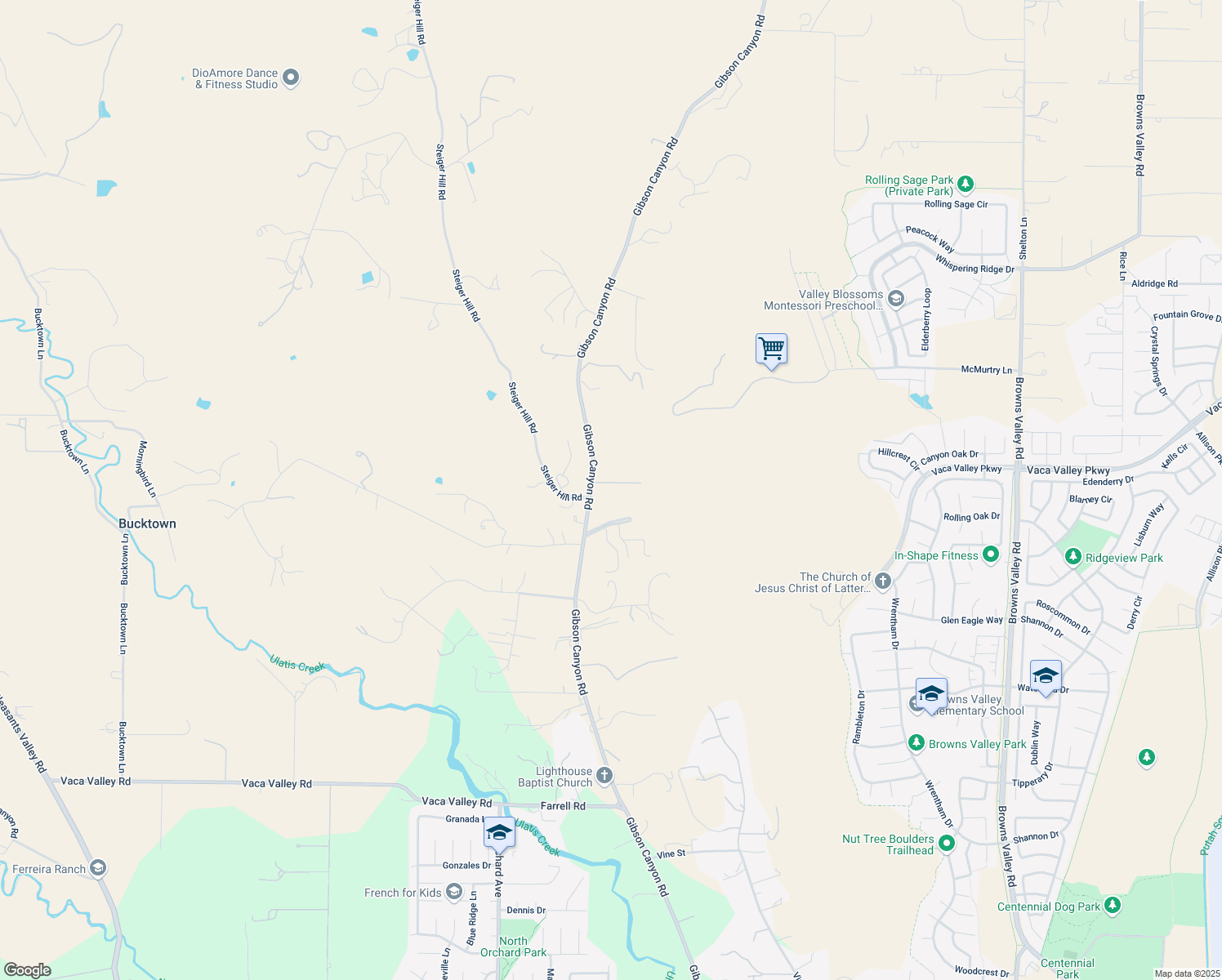 map of restaurants, bars, coffee shops, grocery stores, and more near 4047 Quail Ridge Lane in Vacaville