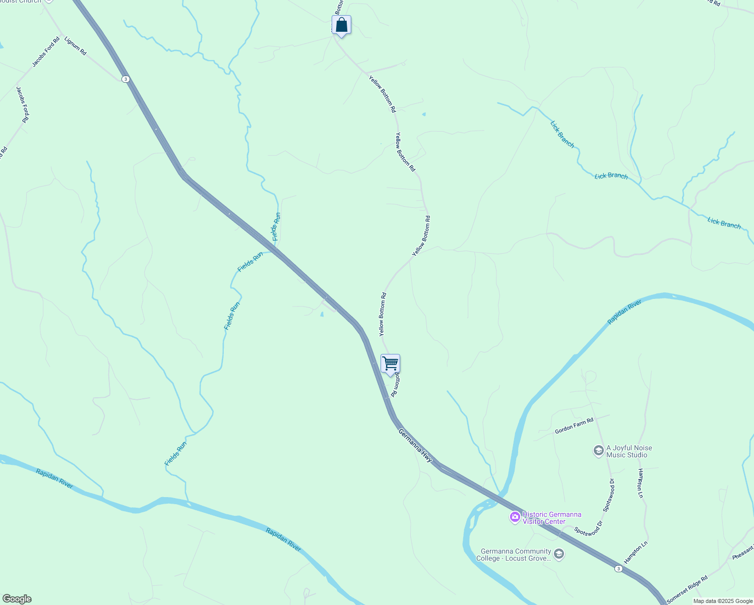 map of restaurants, bars, coffee shops, grocery stores, and more near 22374 Yellow Bottom Road in Lignum
