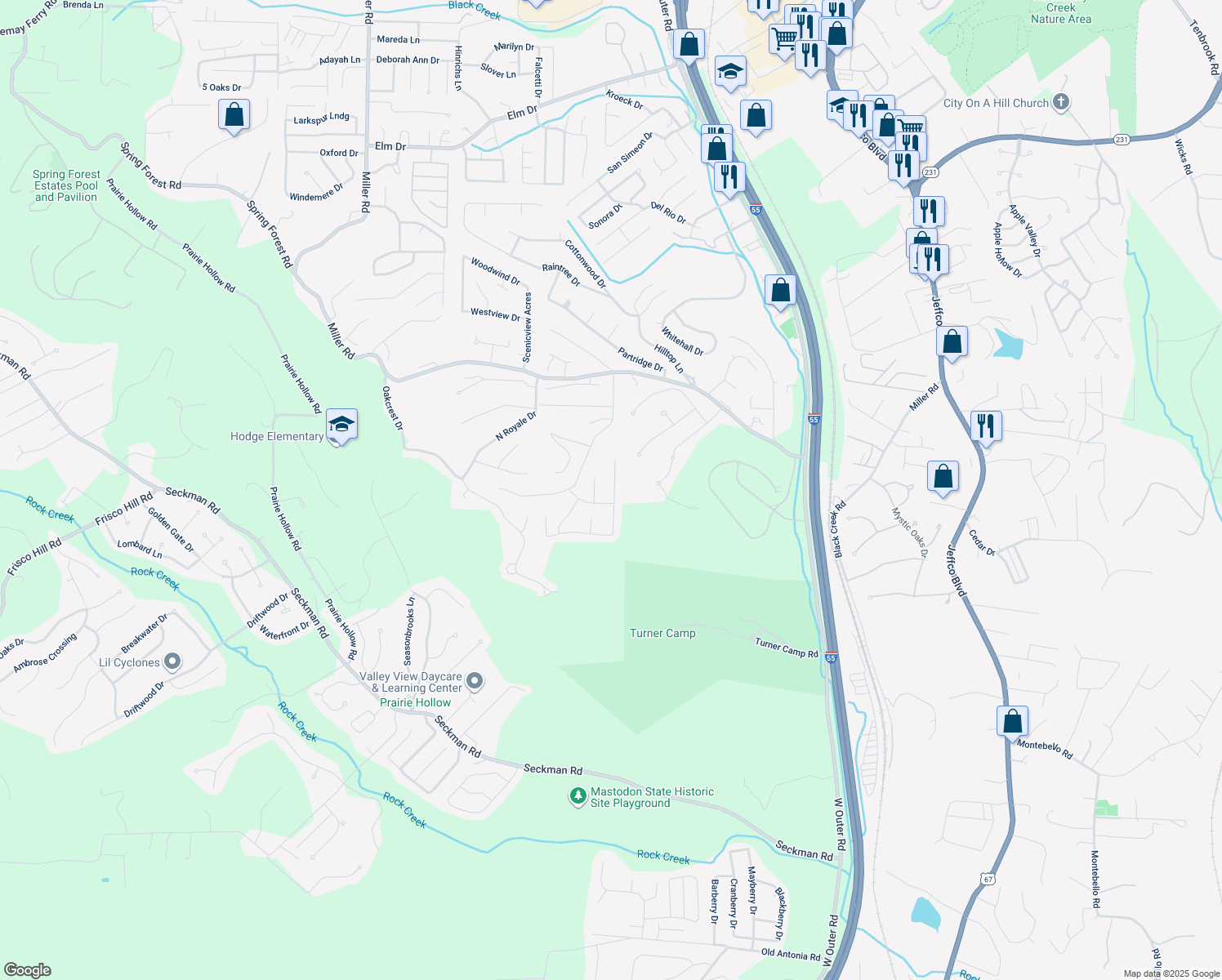 map of restaurants, bars, coffee shops, grocery stores, and more near 5271 Chippendale Lane in Imperial