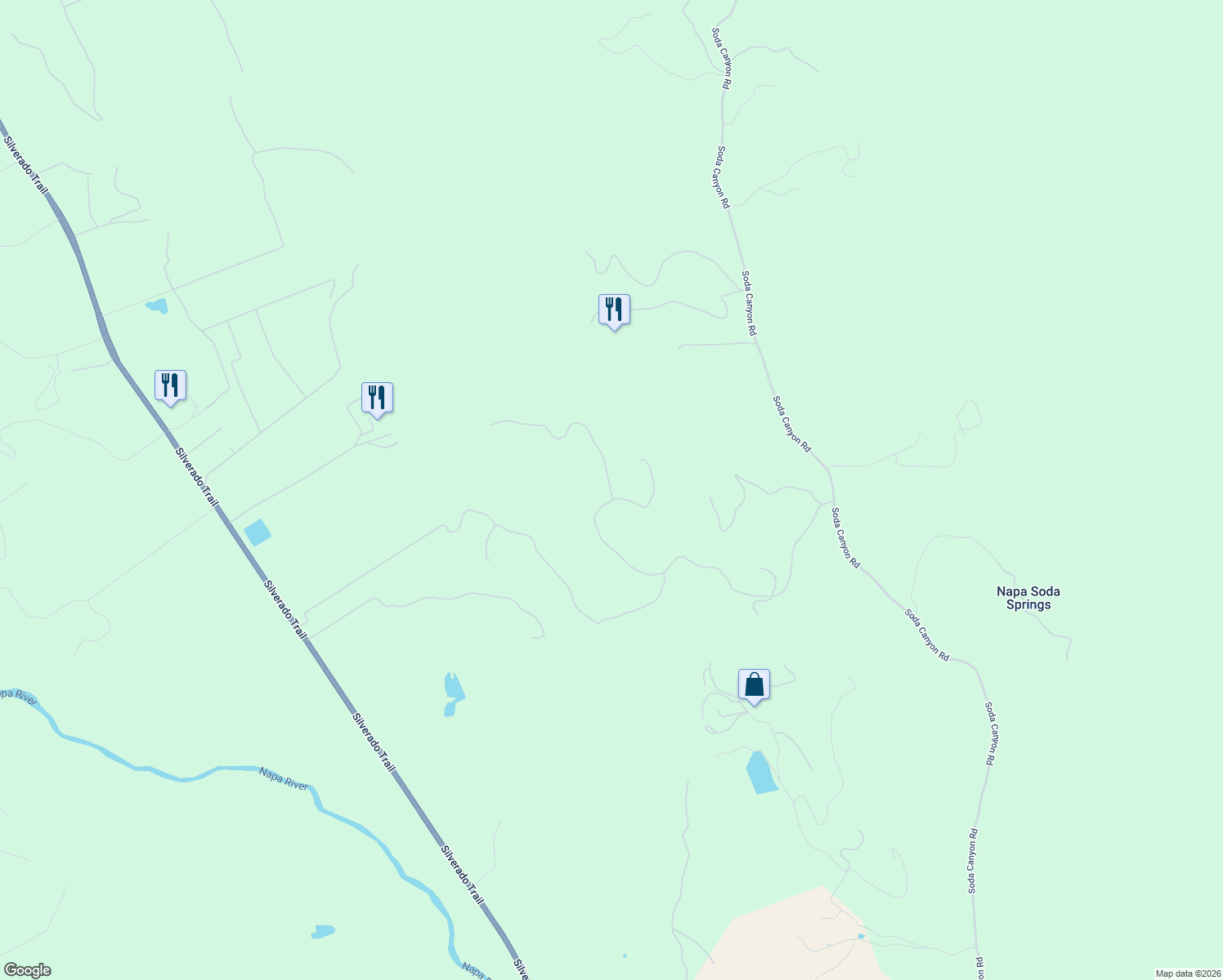 map of restaurants, bars, coffee shops, grocery stores, and more near 177 Ridge Drive in Napa