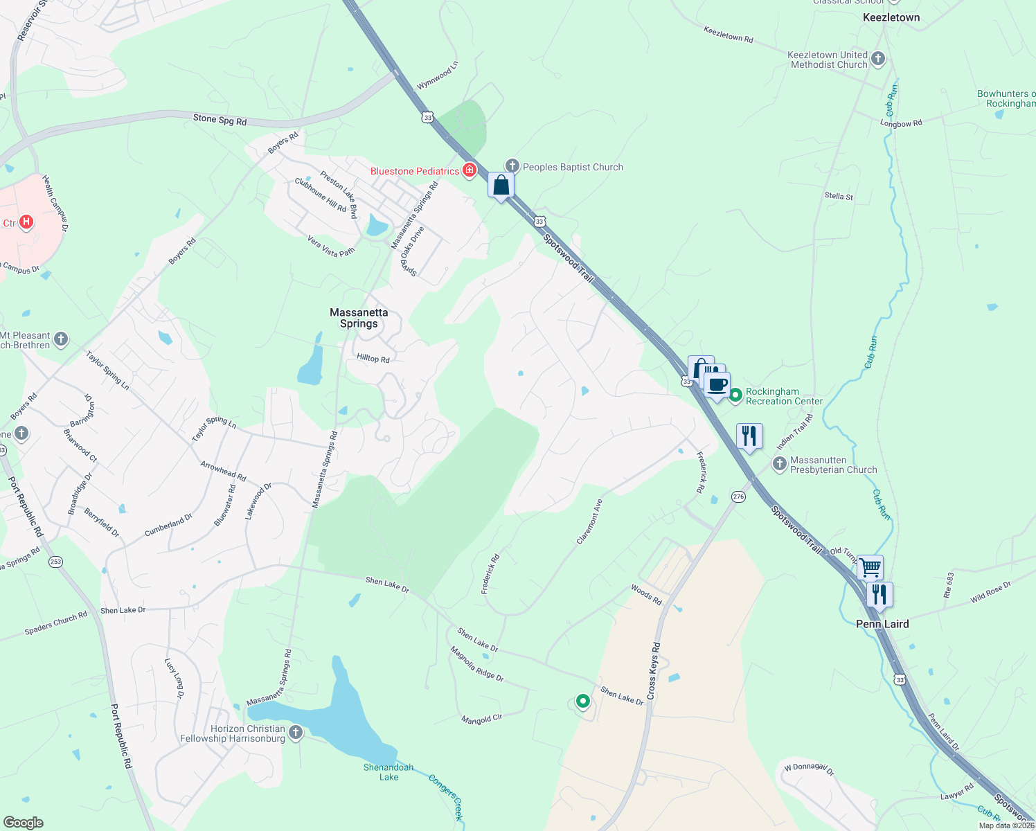 map of restaurants, bars, coffee shops, grocery stores, and more near 3731 Davis Road in Penn Laird