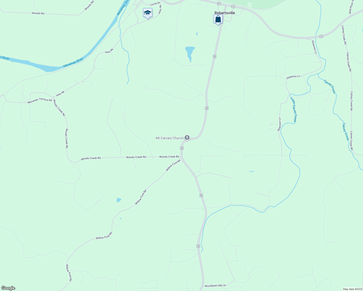 map of restaurants, bars, coffee shops, grocery stores, and more near 1629 Rock Ridge Road in Robertsville