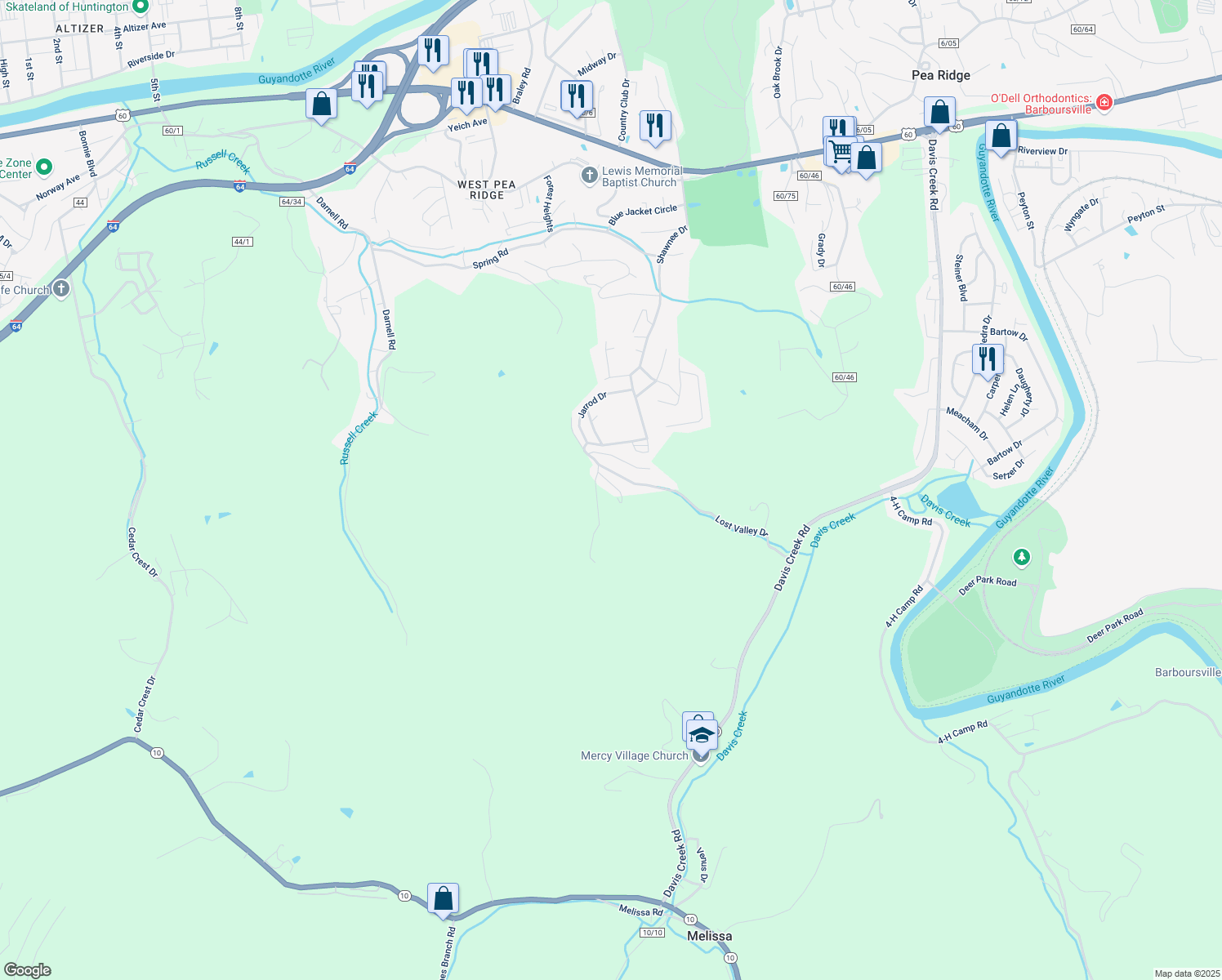 map of restaurants, bars, coffee shops, grocery stores, and more near 31 Lost Valley Dr in Huntington