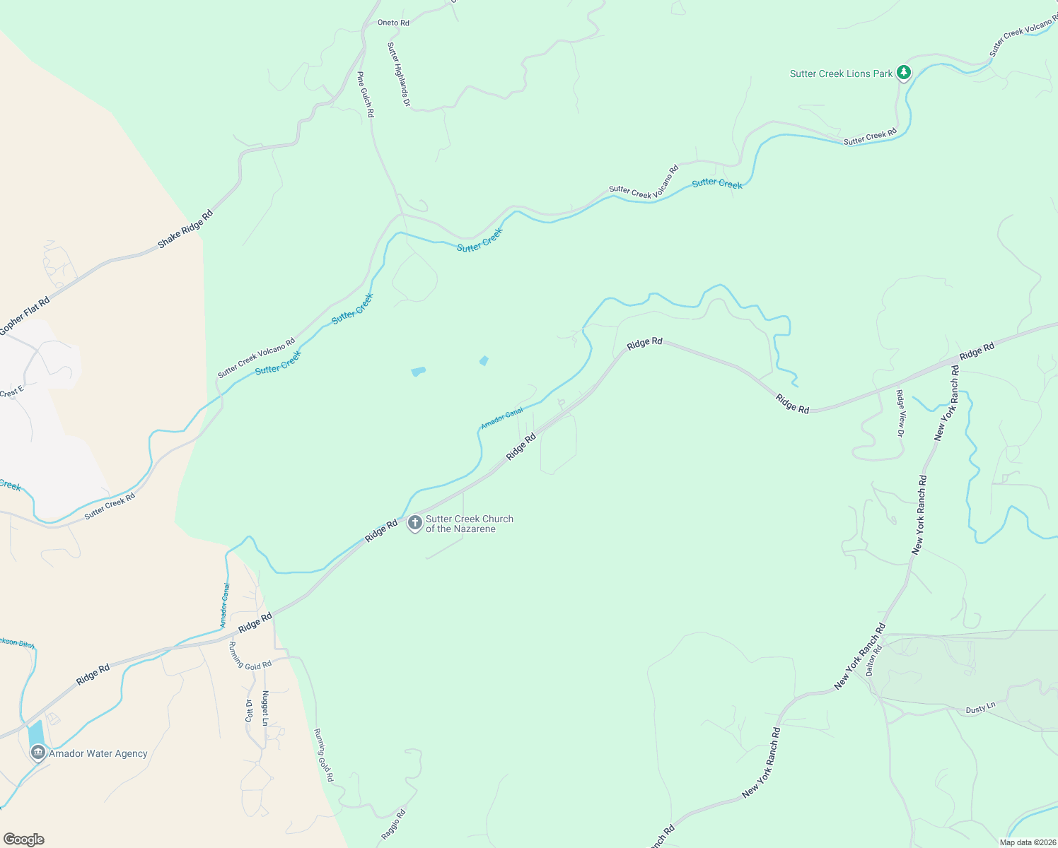 map of restaurants, bars, coffee shops, grocery stores, and more near 14397 Ridge Road in Sutter Creek