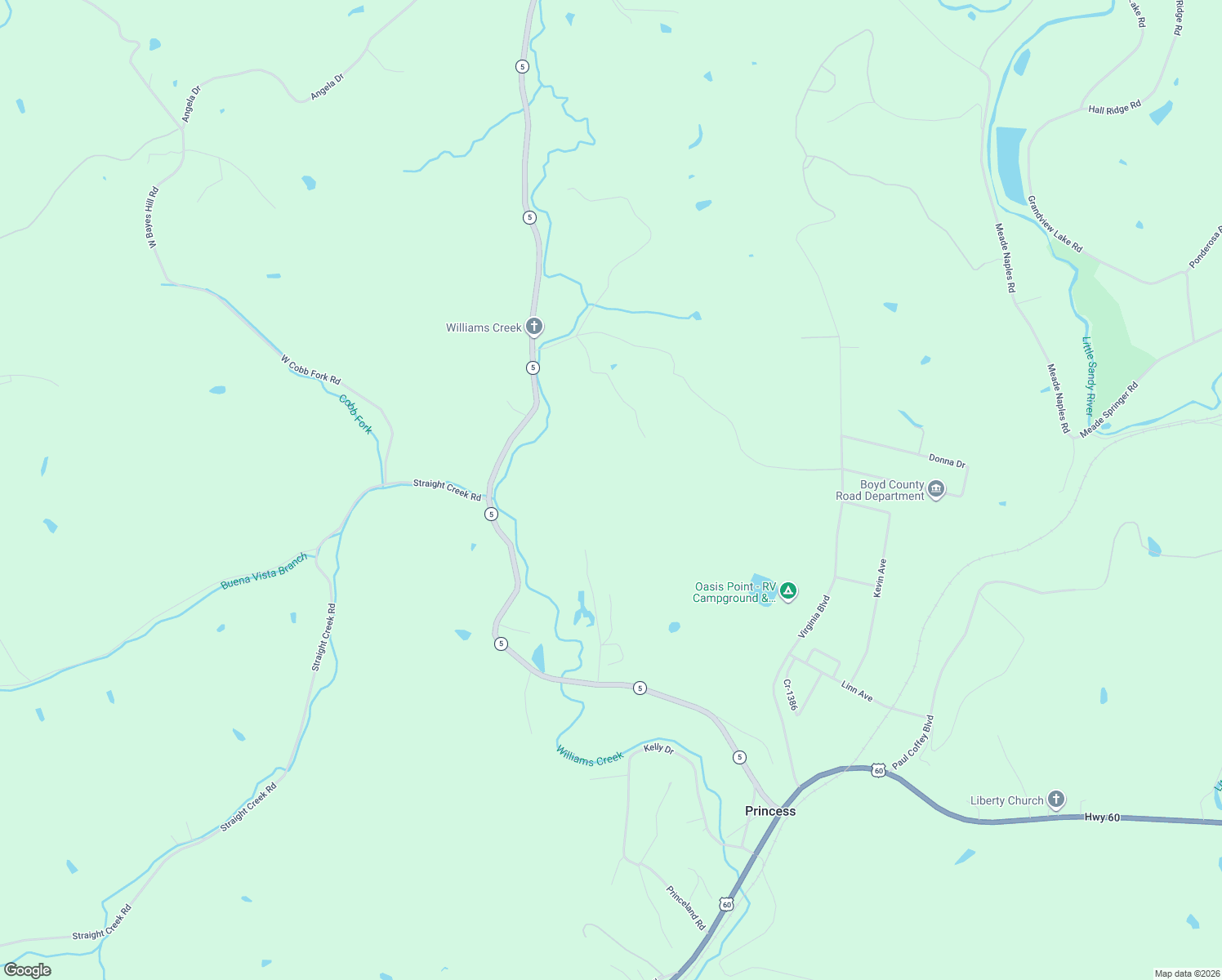 map of restaurants, bars, coffee shops, grocery stores, and more near 1748 Cr-1314 in Ashland