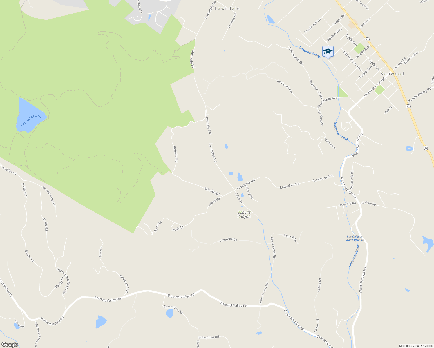 map of restaurants, bars, coffee shops, grocery stores, and more near 2323 Lawndale Road in Kenwood