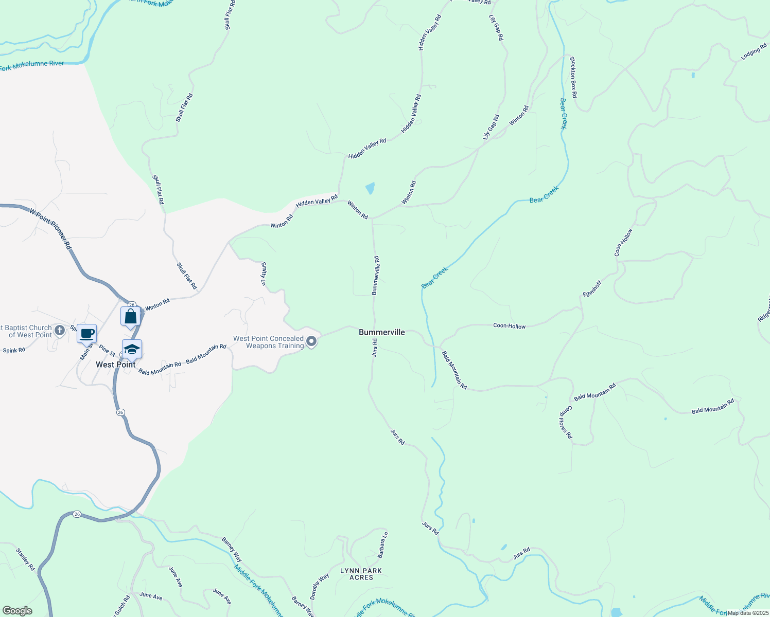 map of restaurants, bars, coffee shops, grocery stores, and more near 1555 Bummerville Road in West Point