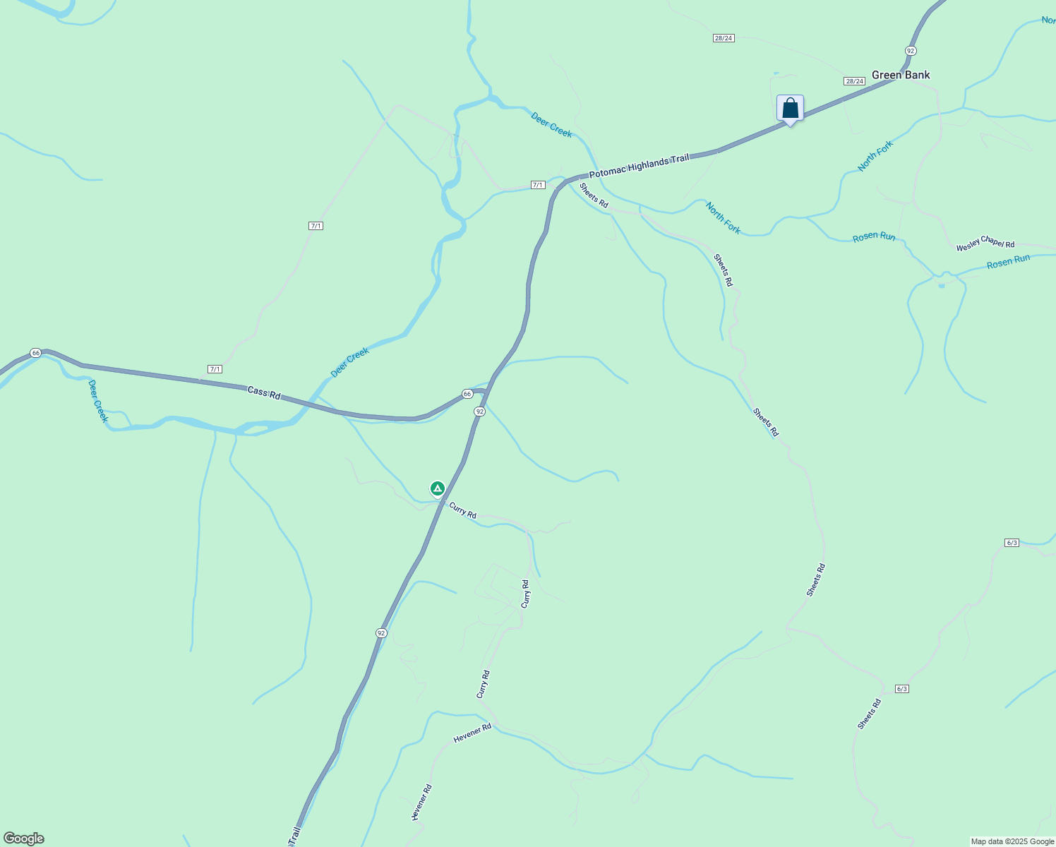 map of restaurants, bars, coffee shops, grocery stores, and more near 3482 West Virginia 92 in Cass