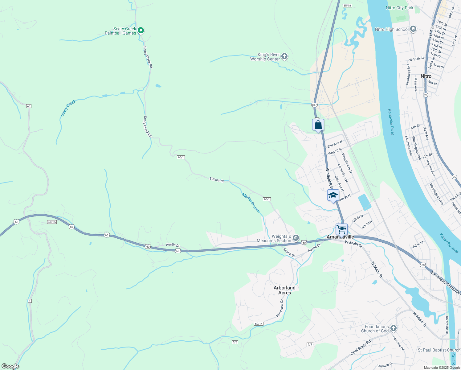 map of restaurants, bars, coffee shops, grocery stores, and more near 481 Simms Street in Saint Albans