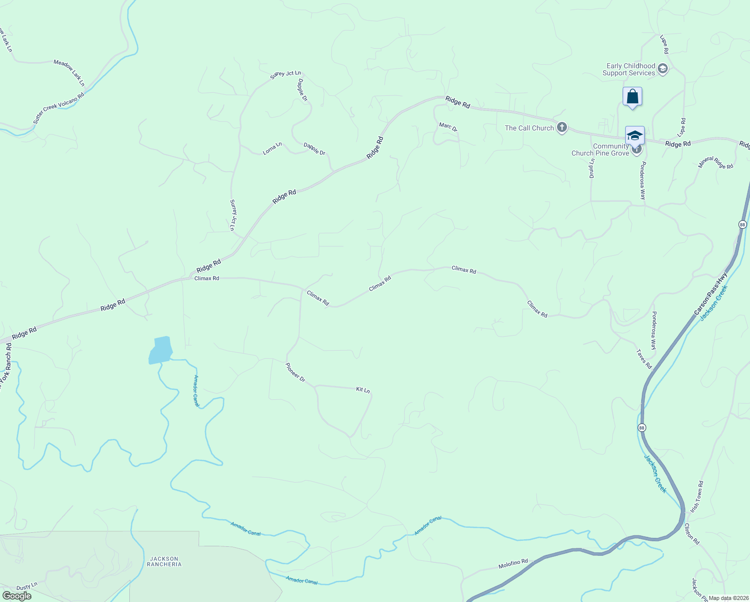 map of restaurants, bars, coffee shops, grocery stores, and more near 17542 Climax Road in Jackson