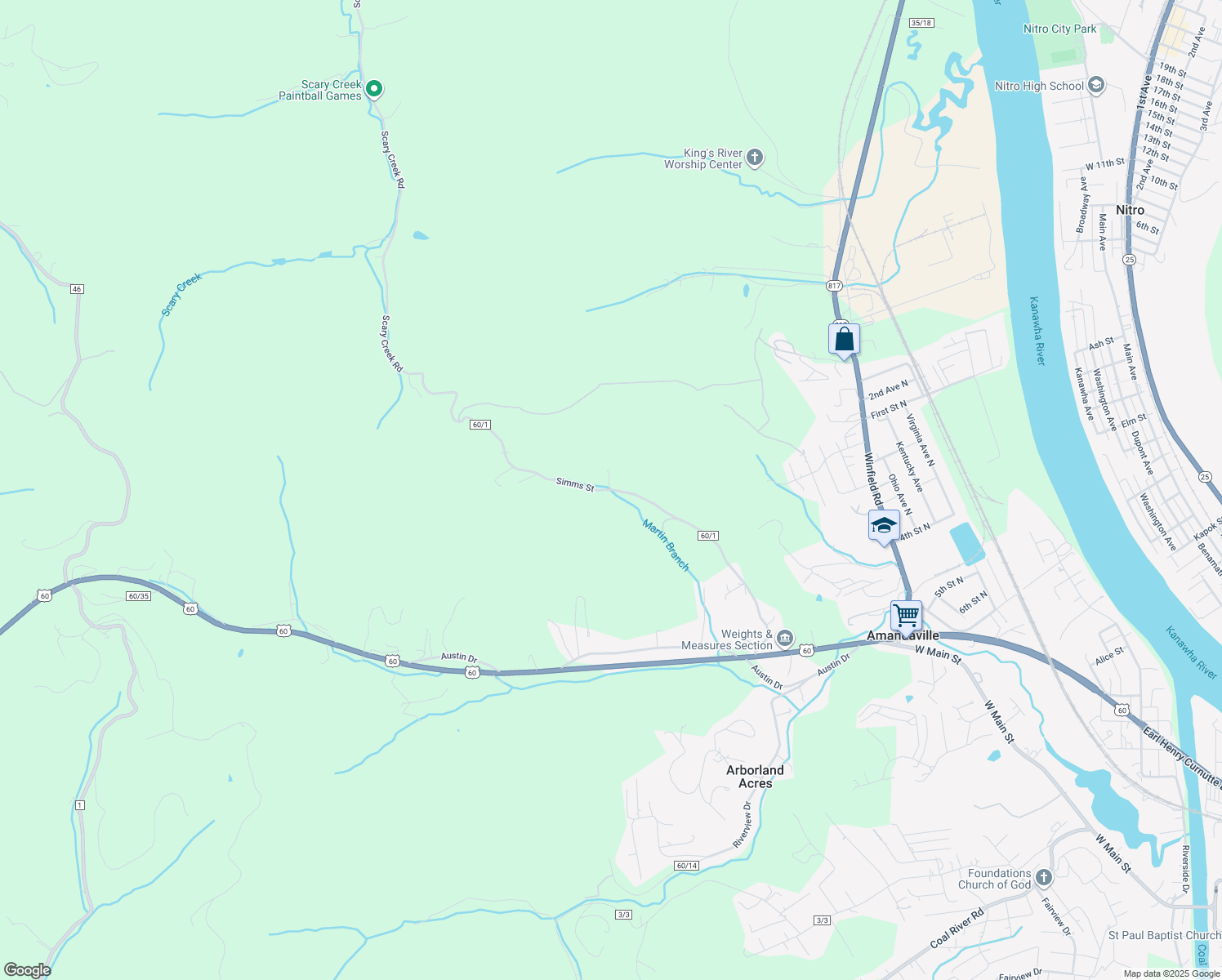 map of restaurants, bars, coffee shops, grocery stores, and more near 481 Simms Street in Saint Albans