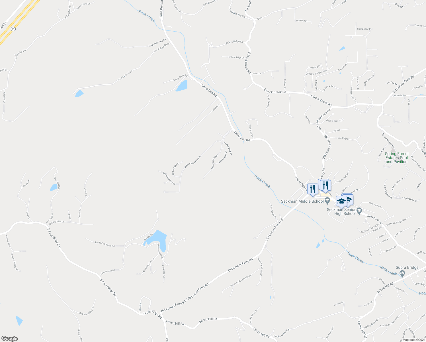 map of restaurants, bars, coffee shops, grocery stores, and more near 4084 Amberleigh Parkway in Imperial