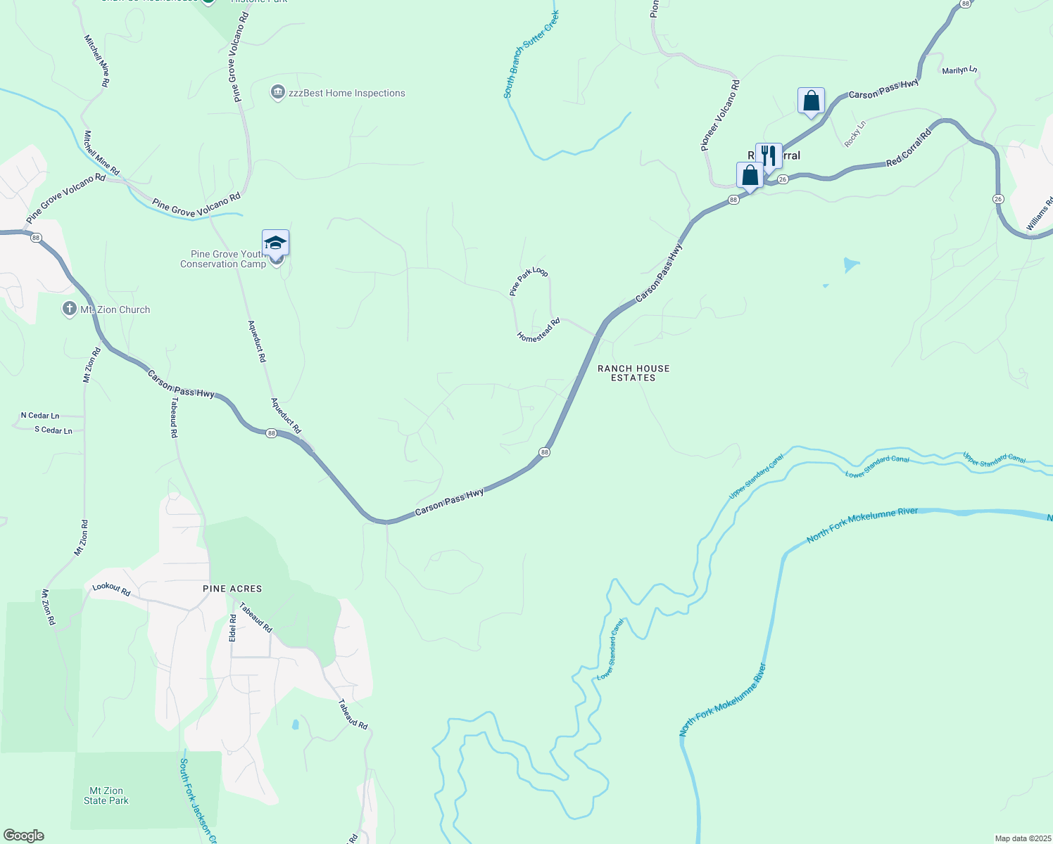 map of restaurants, bars, coffee shops, grocery stores, and more near 13530 Marko Lane in Pine Grove