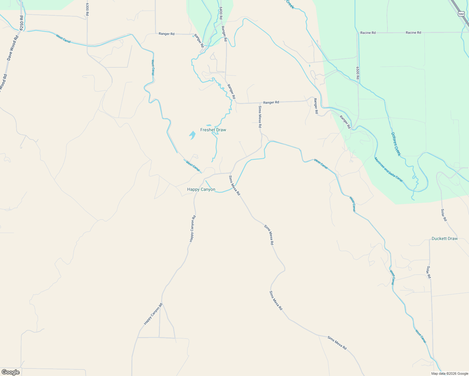 map of restaurants, bars, coffee shops, grocery stores, and more near 10549 Sims Mesa Road in Montrose