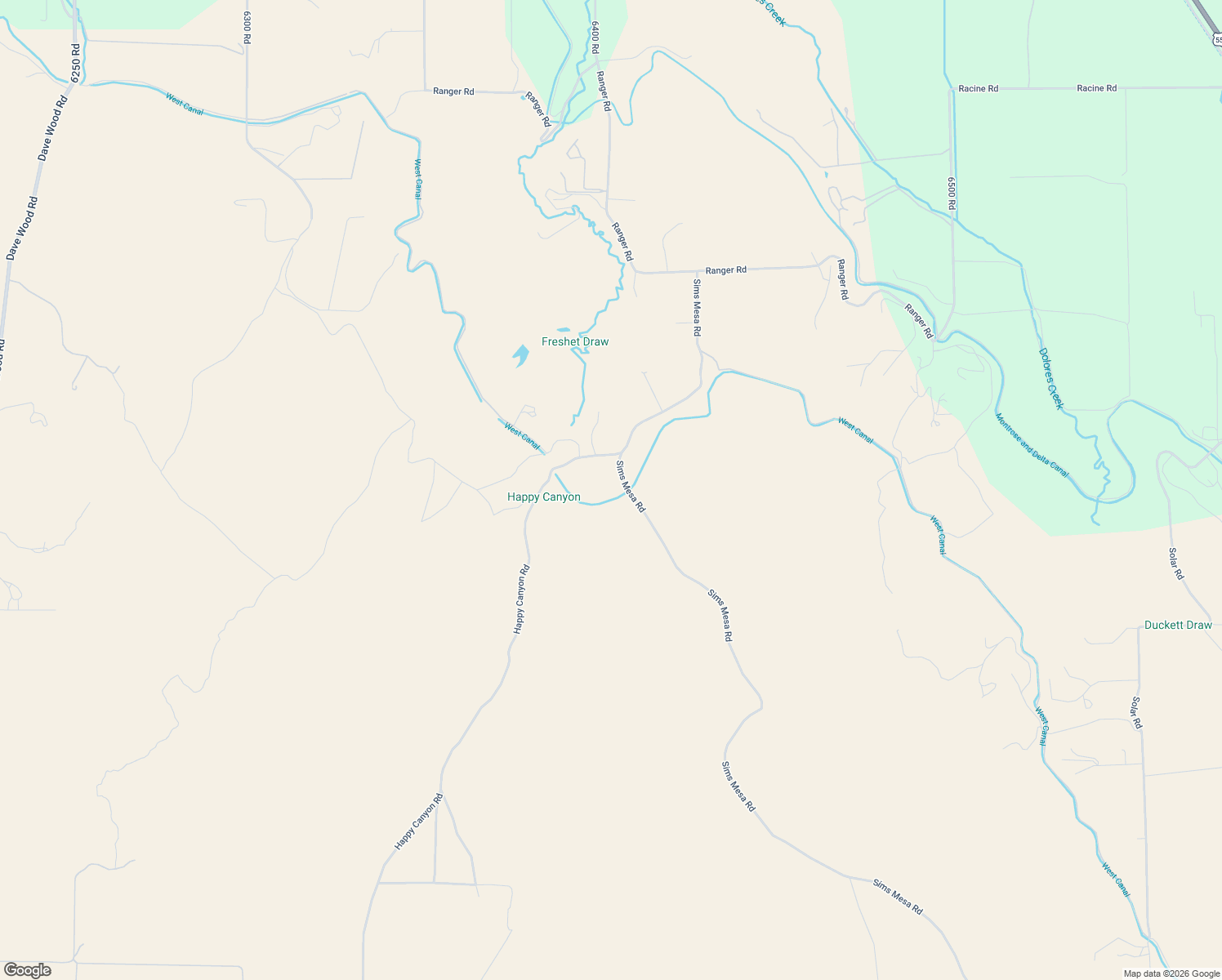 map of restaurants, bars, coffee shops, grocery stores, and more near 10549 Sims Mesa Road in Montrose