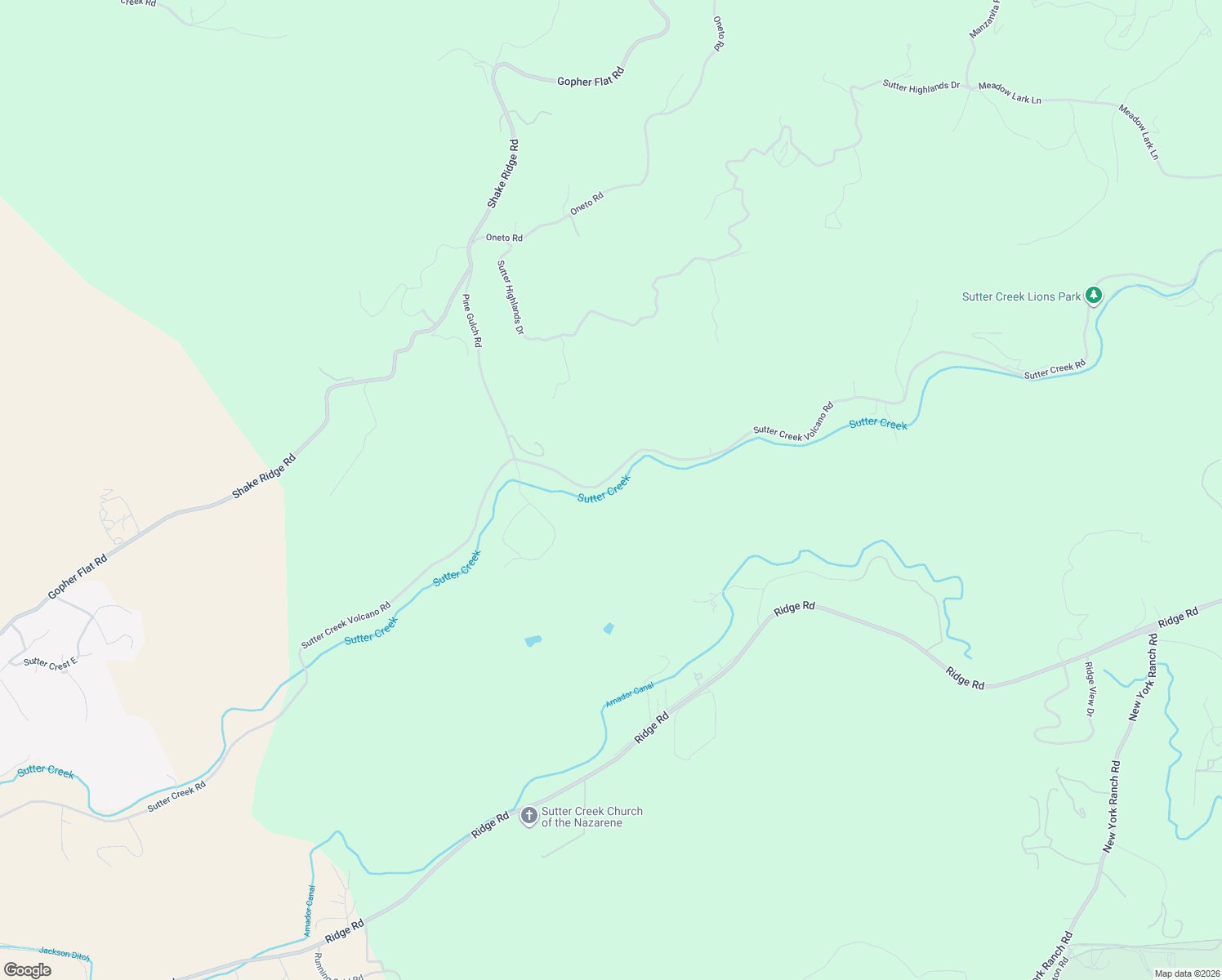 map of restaurants, bars, coffee shops, grocery stores, and more near 14232 Sutter Creek Road in Sutter Creek