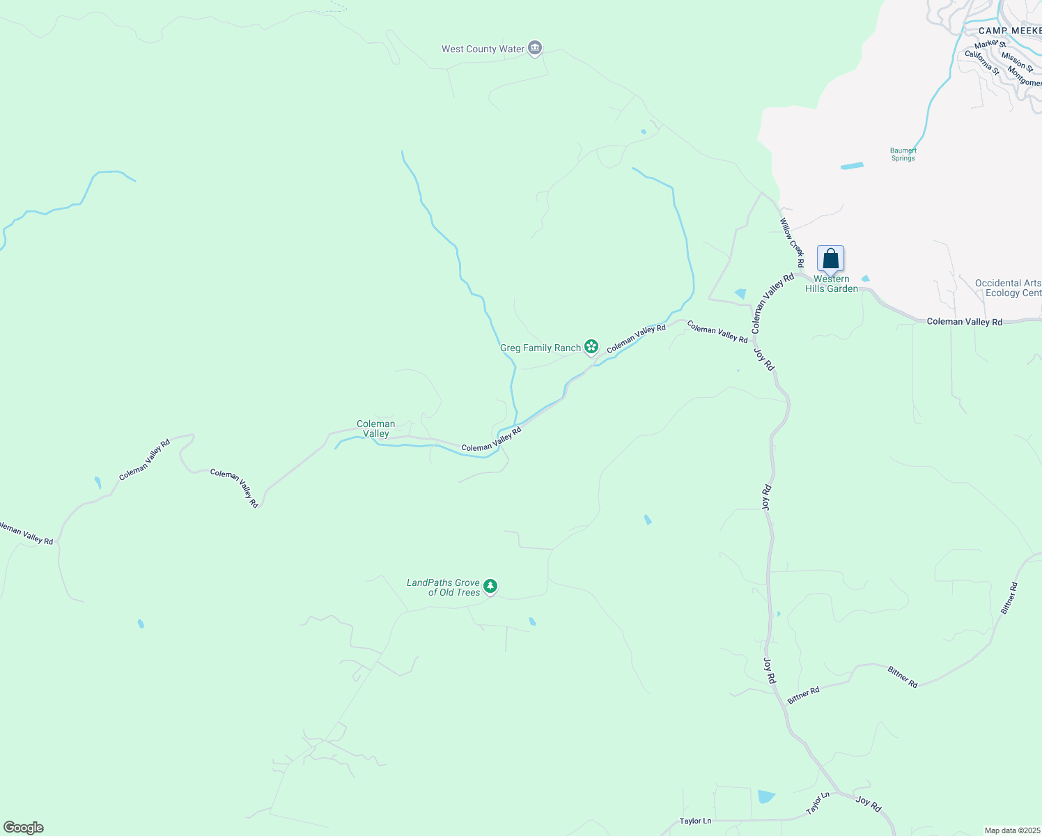 map of restaurants, bars, coffee shops, grocery stores, and more near 17904 Coleman Valley Road in Occidental