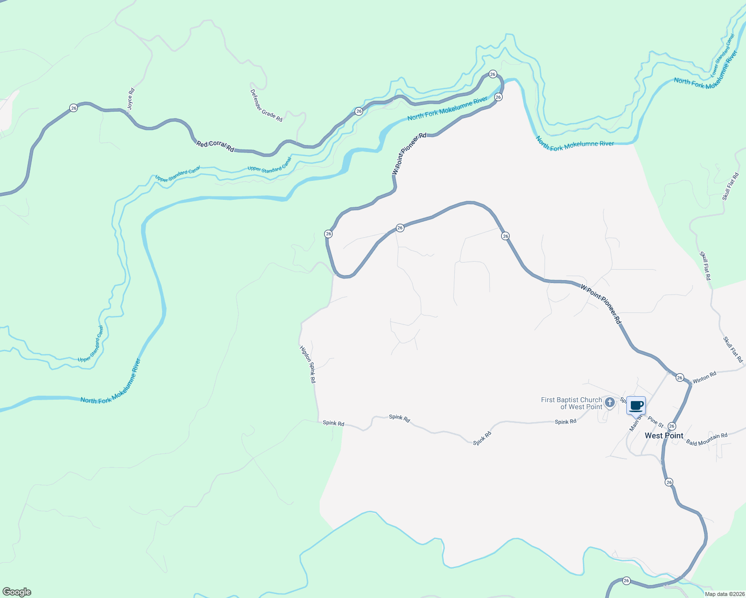 map of restaurants, bars, coffee shops, grocery stores, and more near 150 Centennial Mine Road in West Point
