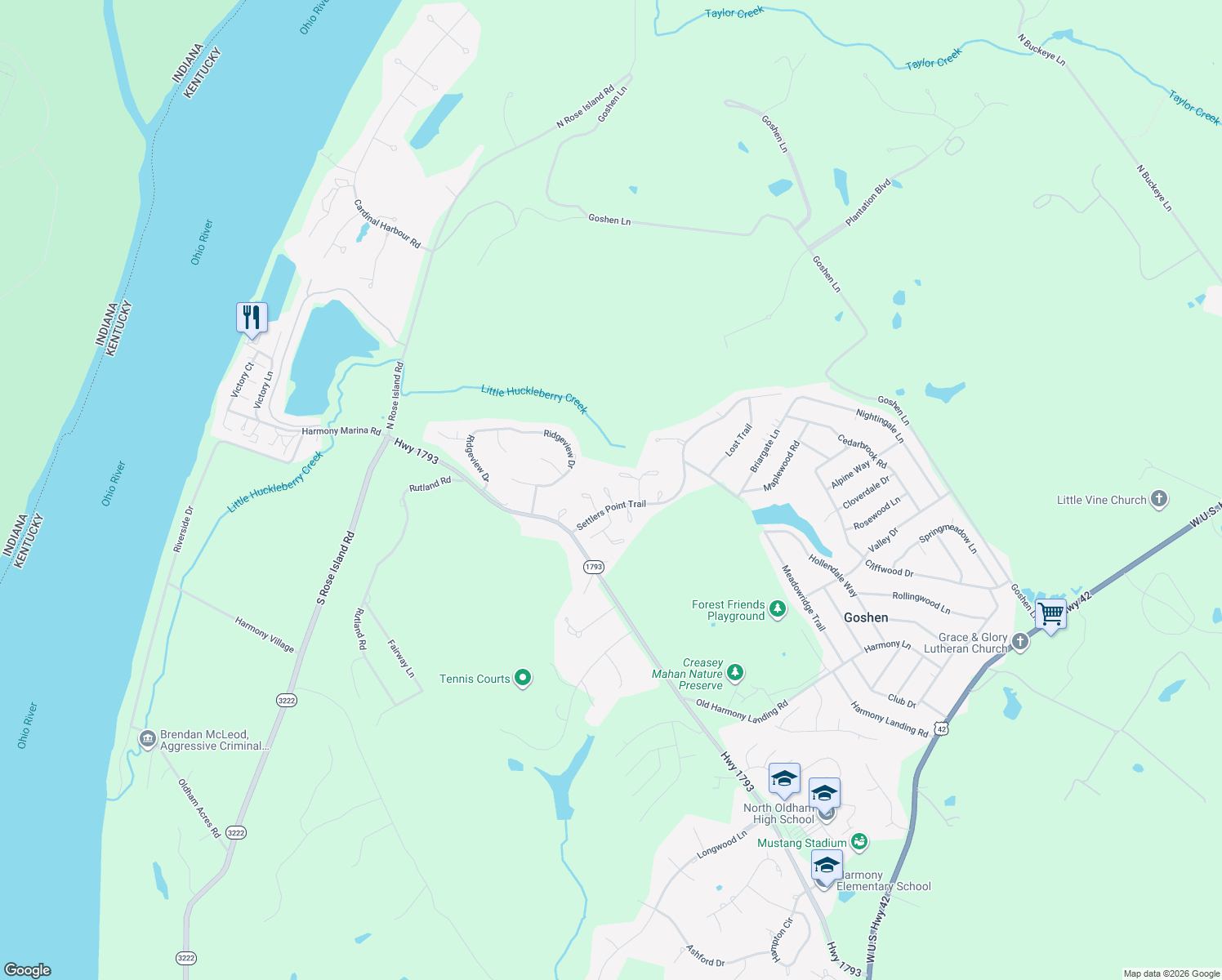 map of restaurants, bars, coffee shops, grocery stores, and more near 13204 Snowden Valley in Goshen