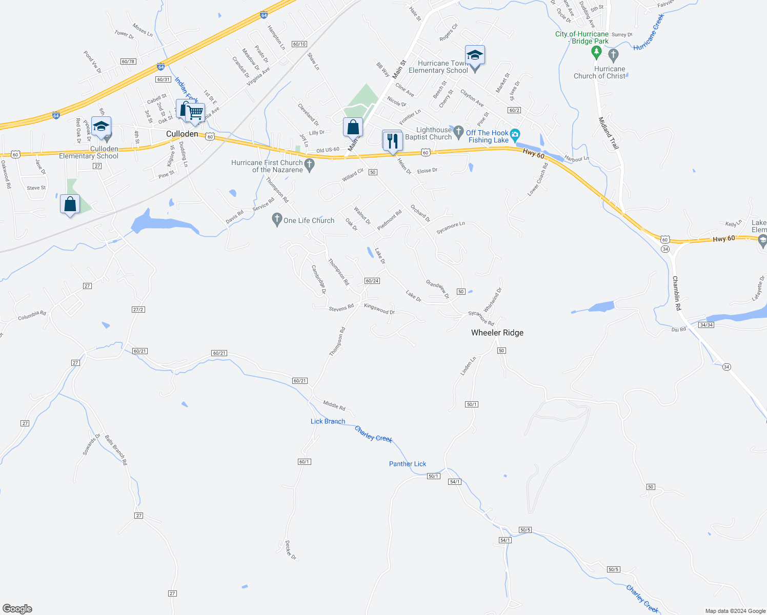 map of restaurants, bars, coffee shops, grocery stores, and more near 111 Kingswood Drive in Culloden