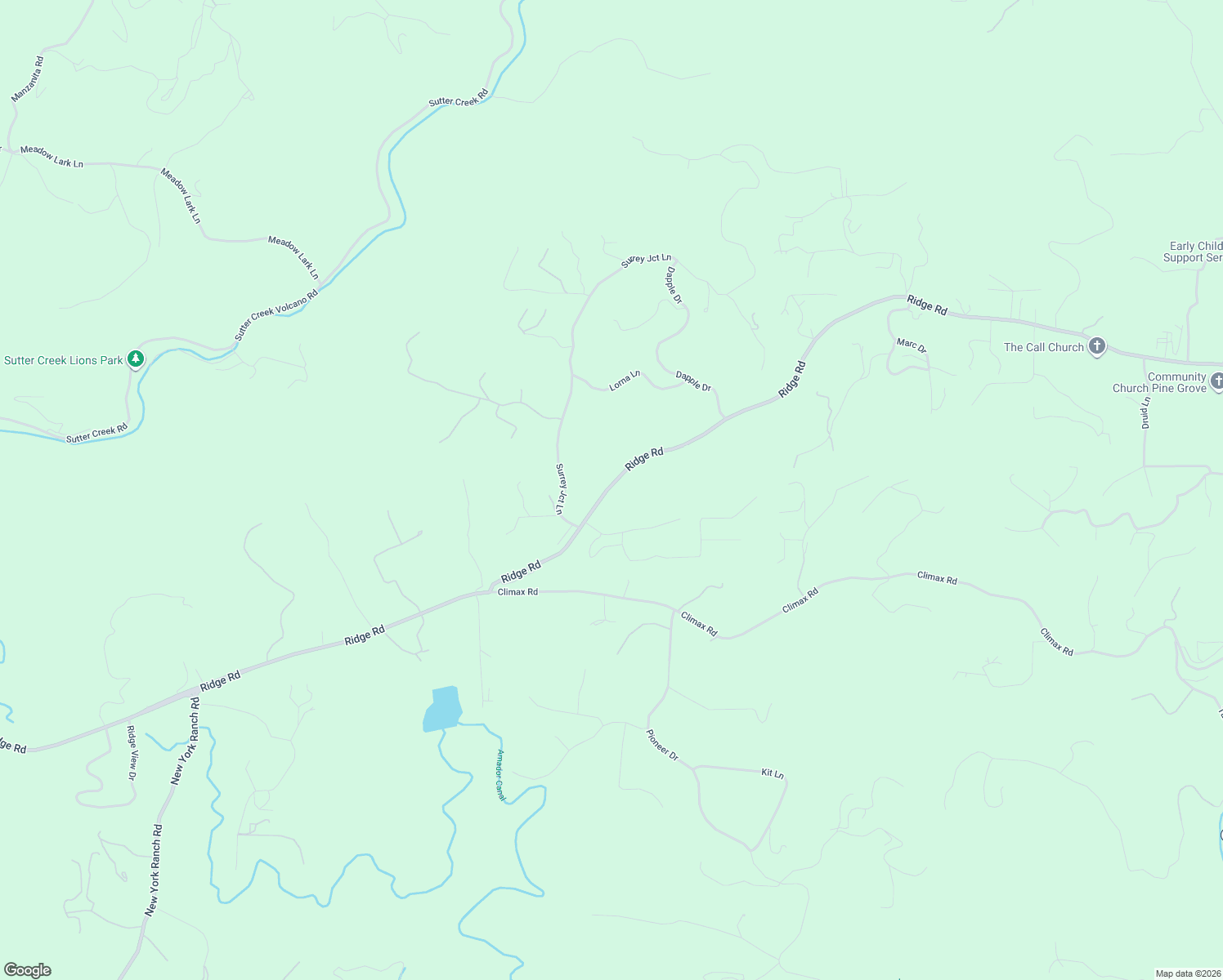 map of restaurants, bars, coffee shops, grocery stores, and more near 17014 Ridge Road in Pine Grove