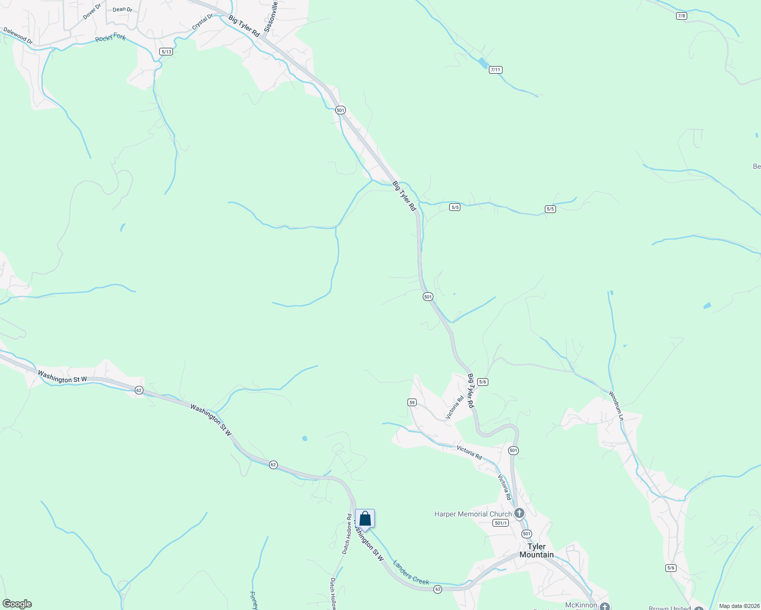 map of restaurants, bars, coffee shops, grocery stores, and more near 4801 1/2 Big Tyler Road in Cross Lanes