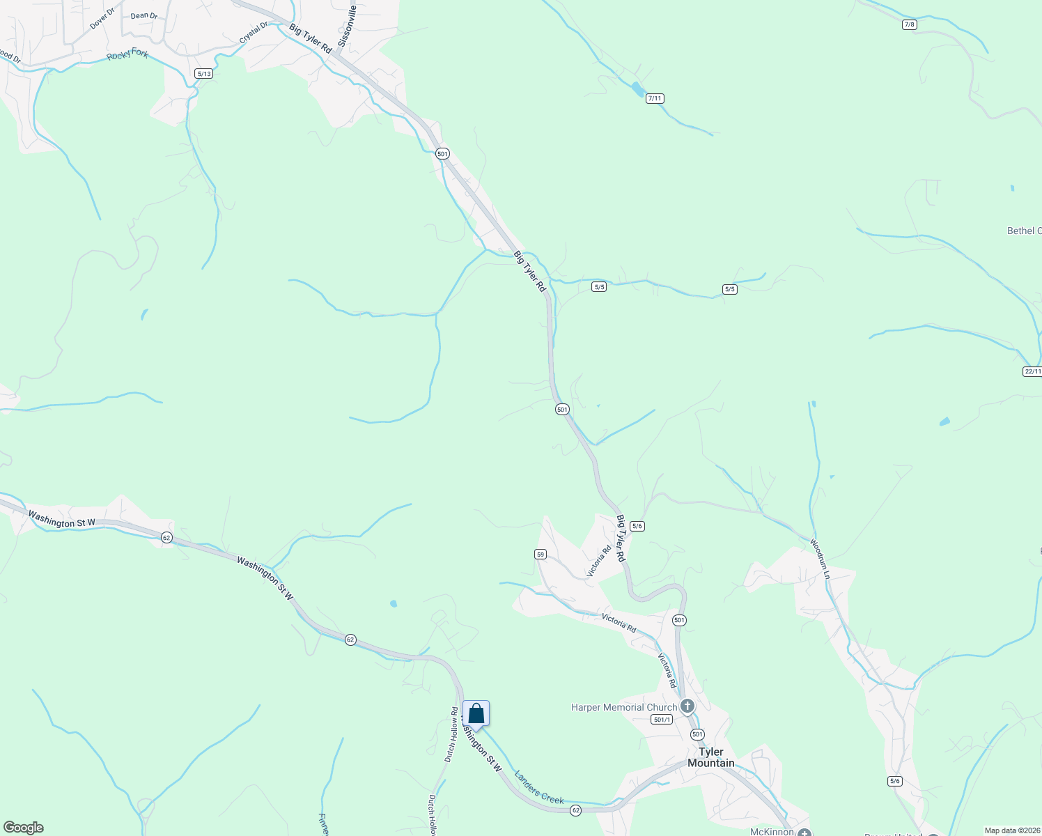 map of restaurants, bars, coffee shops, grocery stores, and more near 4801 1/2 Big Tyler Road in Cross Lanes