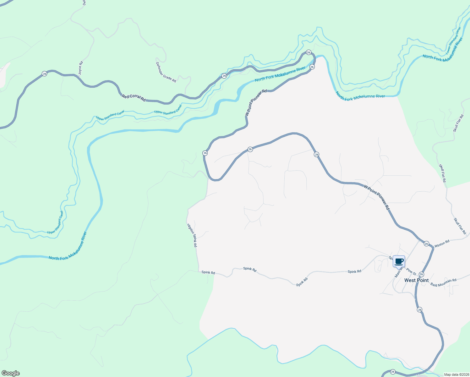 map of restaurants, bars, coffee shops, grocery stores, and more near 150 Centennial Mine Road in West Point