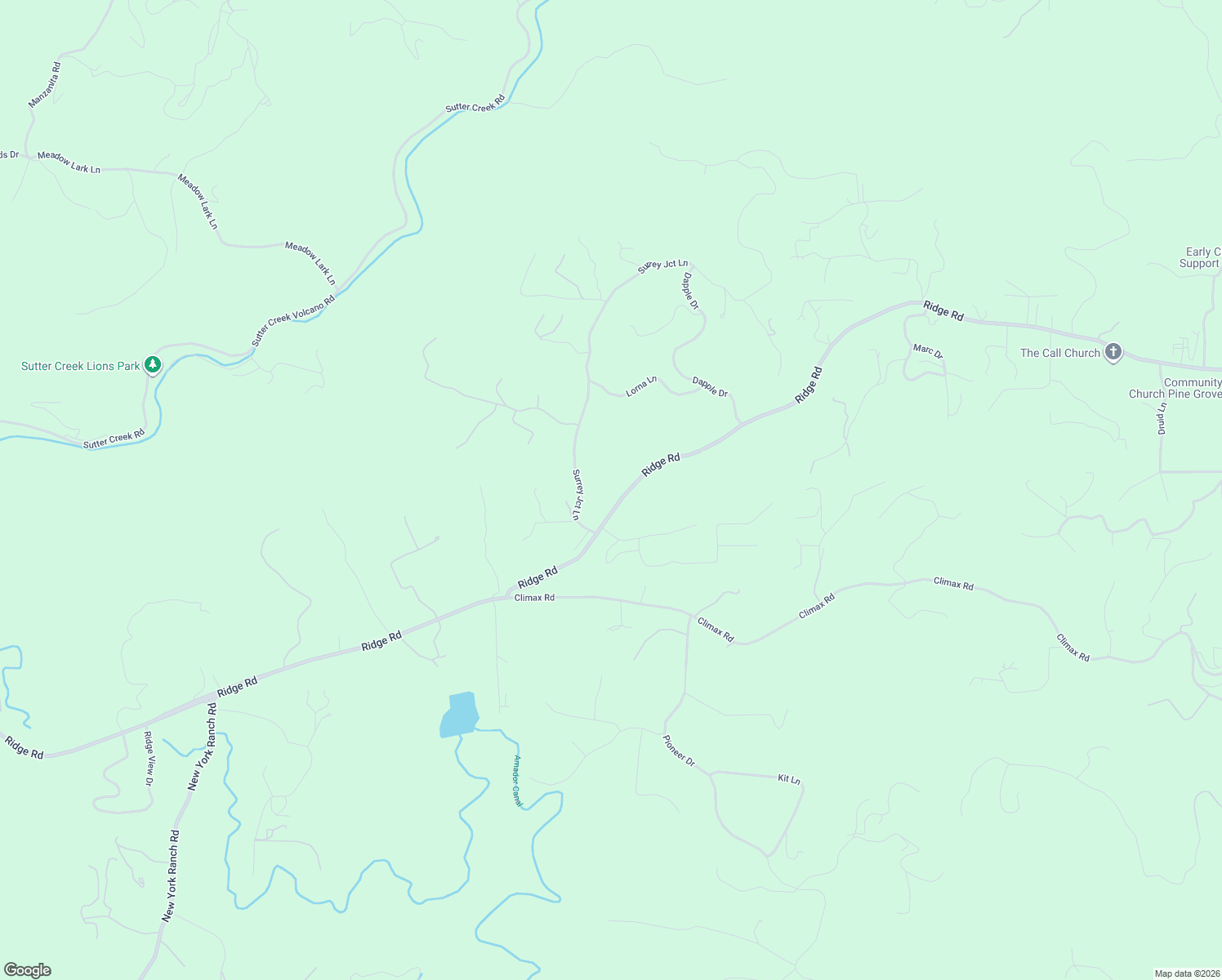 map of restaurants, bars, coffee shops, grocery stores, and more near 16979 Ridge Road in Sutter Creek