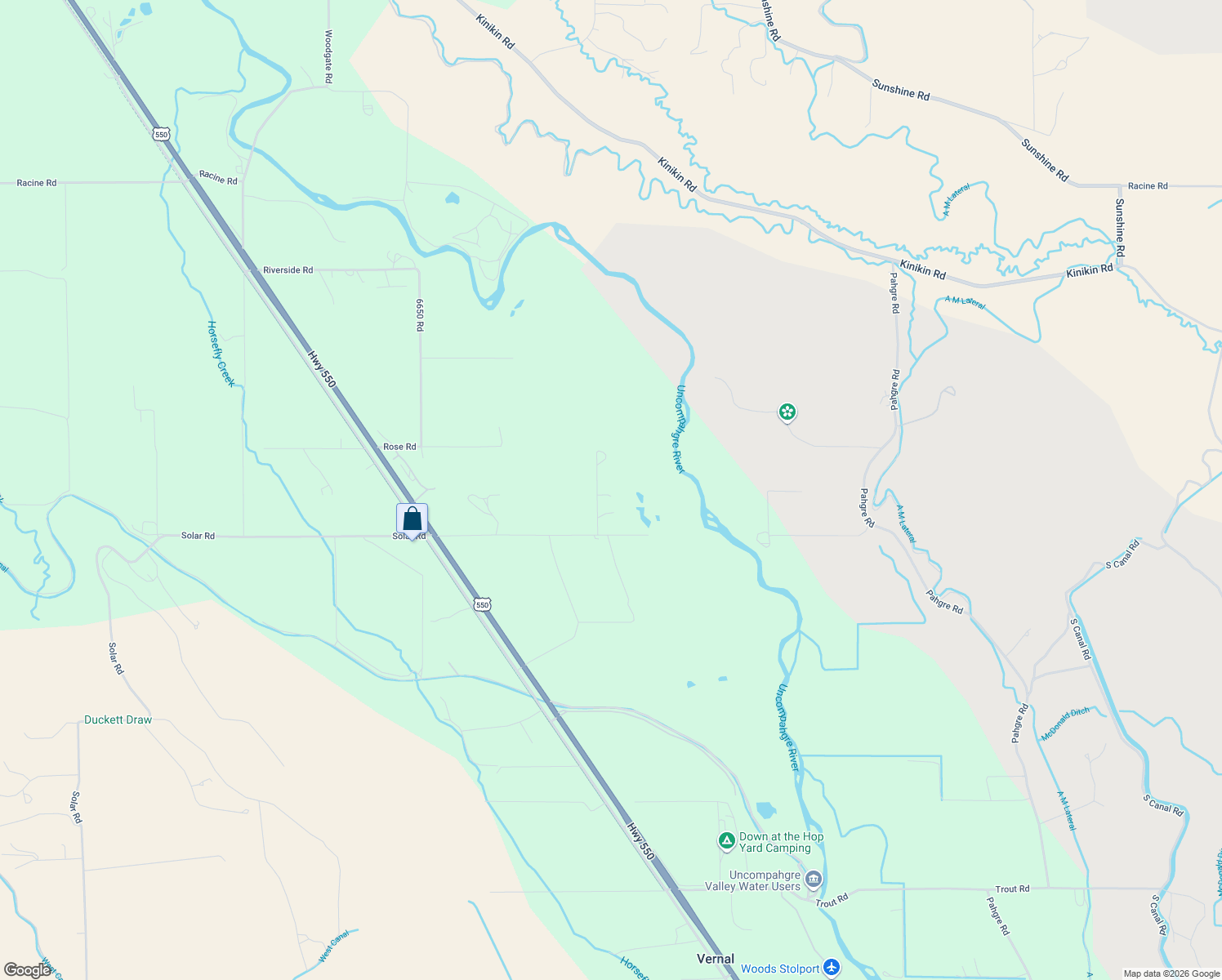 map of restaurants, bars, coffee shops, grocery stores, and more near 66961 Solar Rd in Montrose
