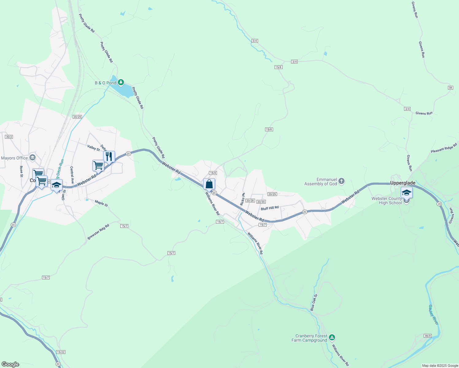 map of restaurants, bars, coffee shops, grocery stores, and more near 13 Lisa Lane in Cowen