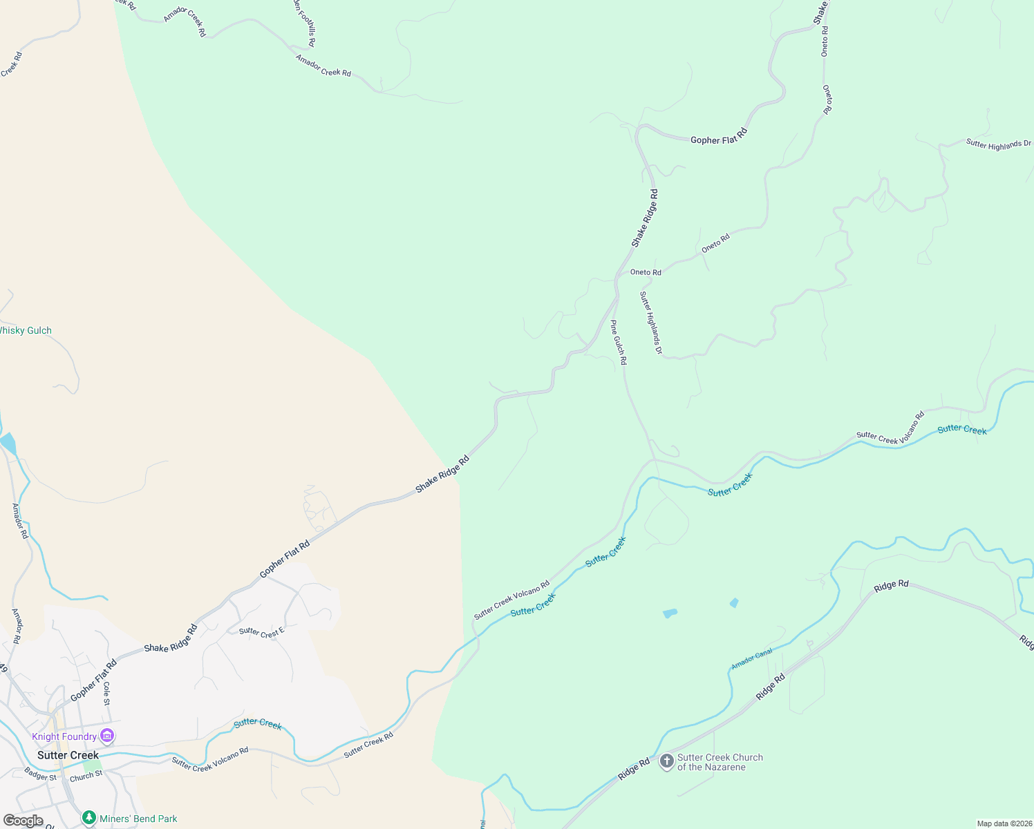map of restaurants, bars, coffee shops, grocery stores, and more near 13480 Shake Ridge Road in Sutter Creek