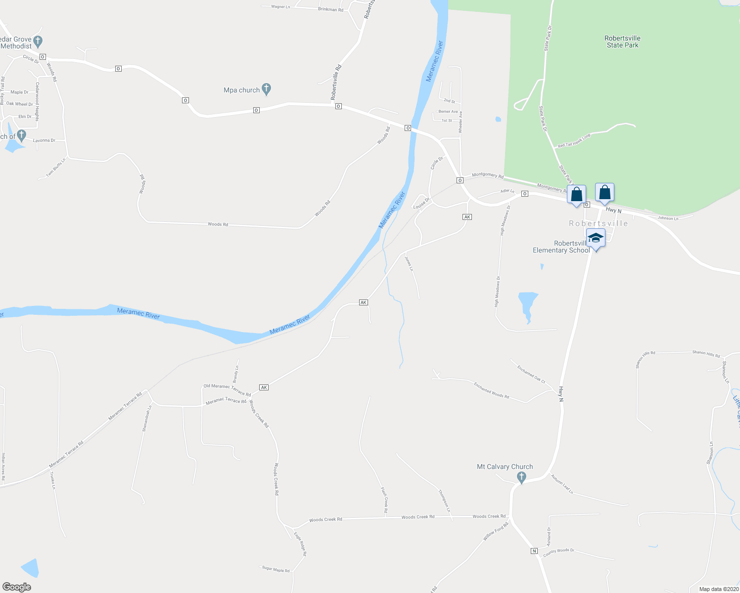 map of restaurants, bars, coffee shops, grocery stores, and more near 4150 Highway Ak in Robertsville