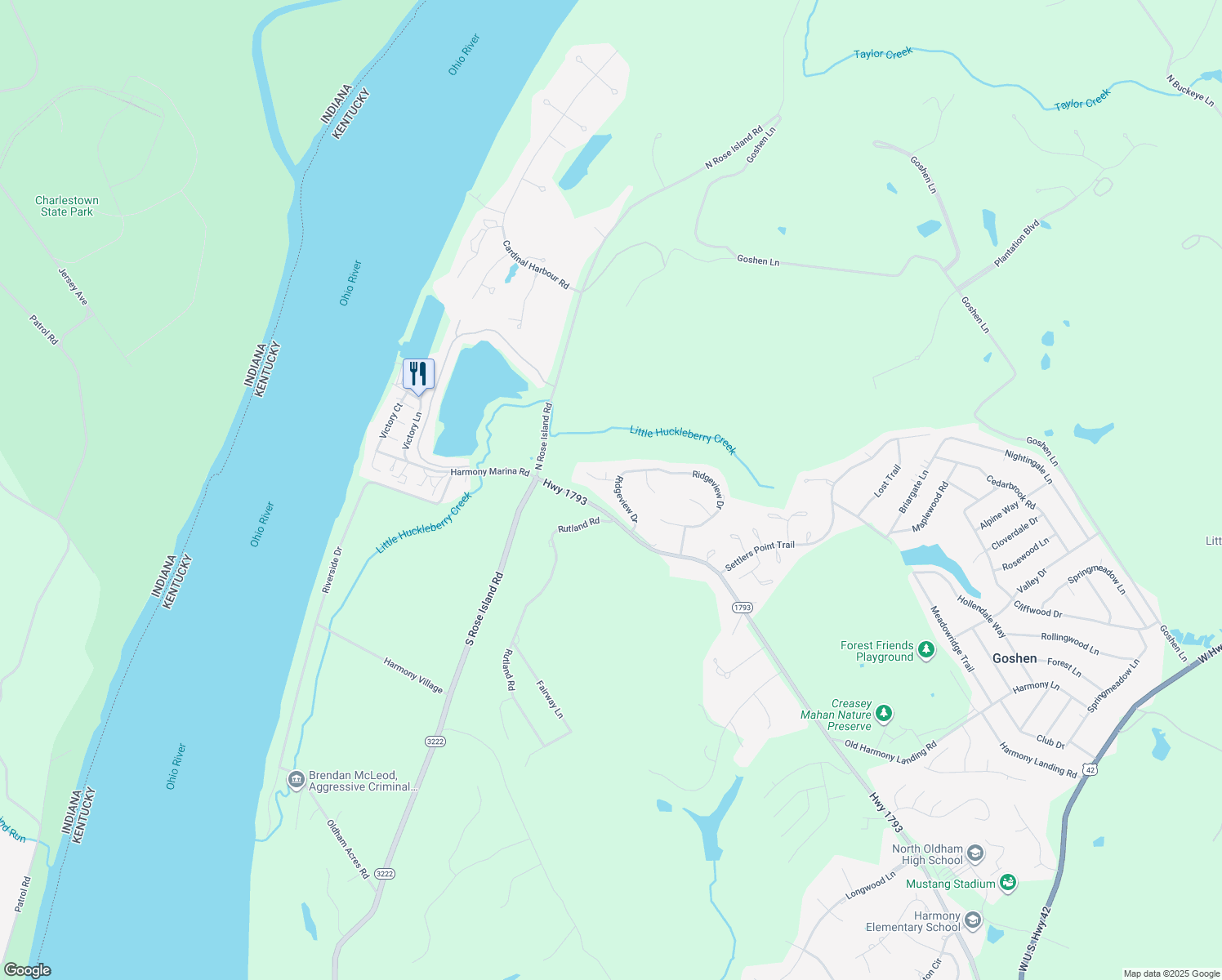 map of restaurants, bars, coffee shops, grocery stores, and more near in Goshen