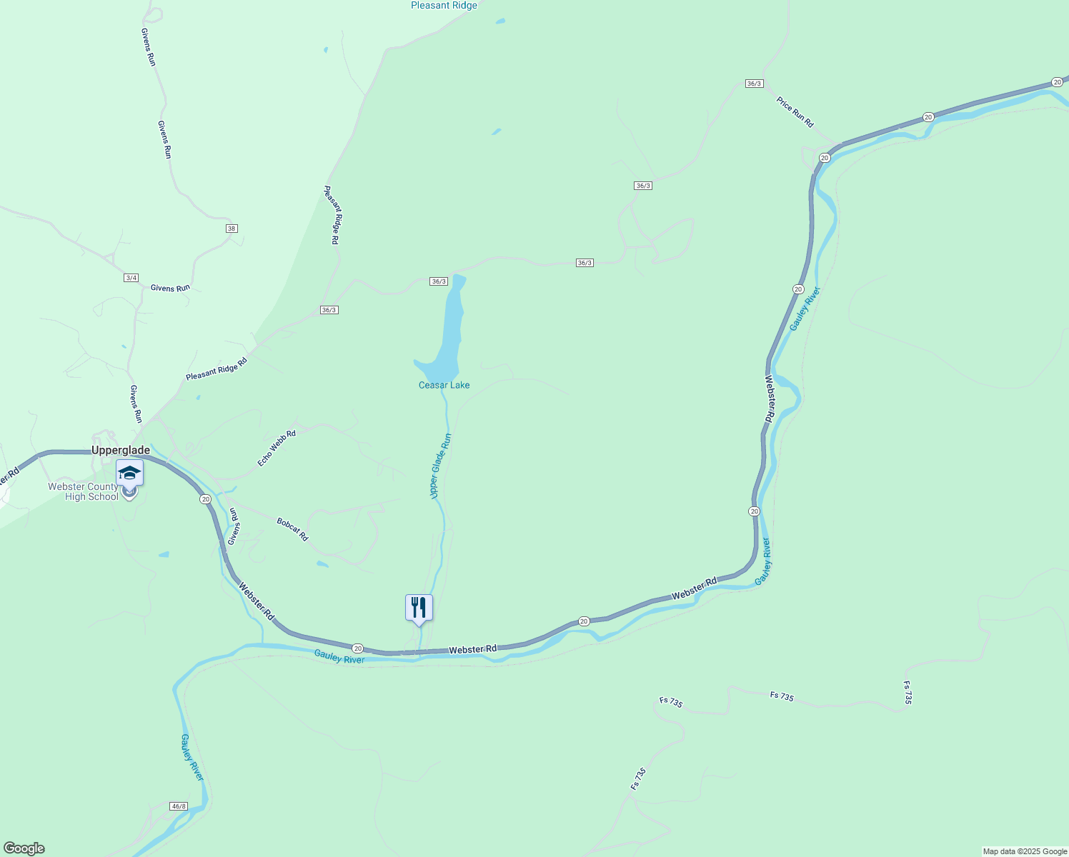 map of restaurants, bars, coffee shops, grocery stores, and more near in Upperglade